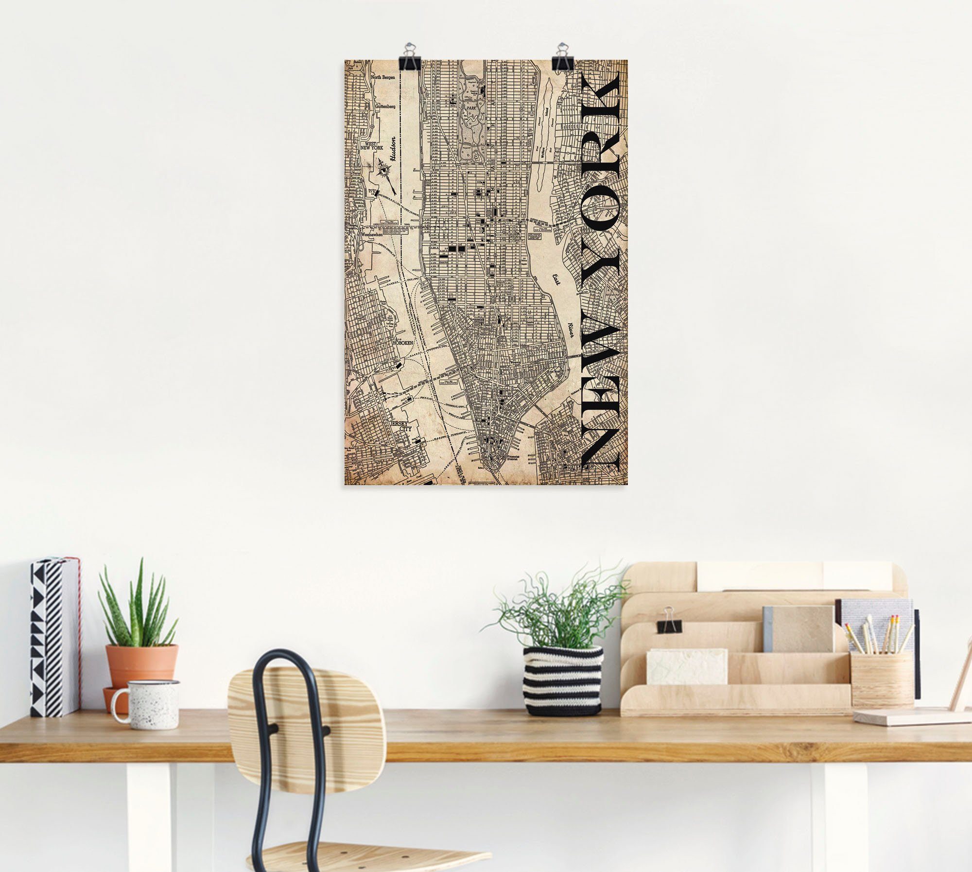 Artland York Poster in Wandaufkleber Wandbild Karte Grunge, Größen oder als Leinwandbild, versch. (1 Amerika Karte Straßen St), New Alubild,