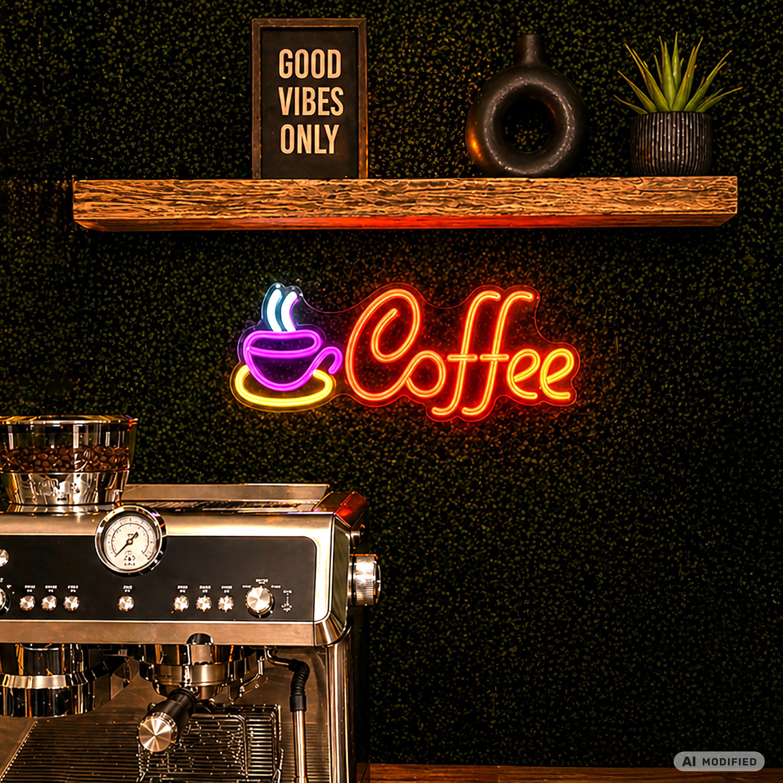 Lightbox Wandleuchte, Neon LED Wandleuchte Coffee, 42 x 22 cm, Kunststoff, transparent