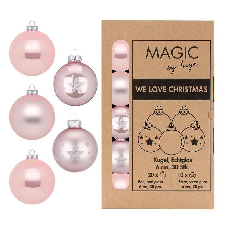 MAGIC by Inge Weihnachtsbaumkugel, Weihnachtskugeln Glas 6cm mit Sternenmuster 30 Stück - Lovely Magnolia