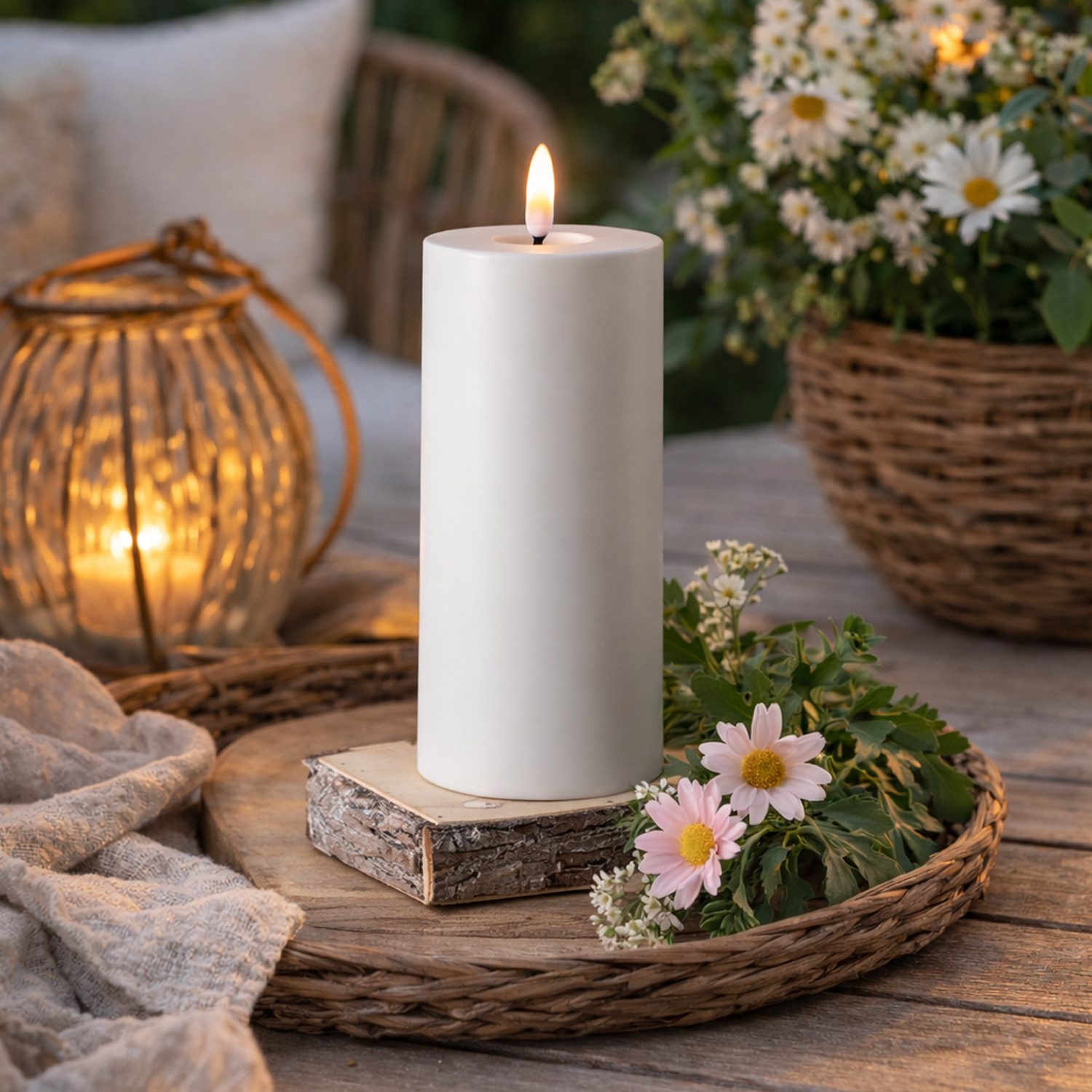 MARELIDA LED-Kerze LED Outdoorkerze 7,5x17,5cm weiß für Innen Außen mit Timer, LED Classic, warmweiß (2100K bis 3000K)