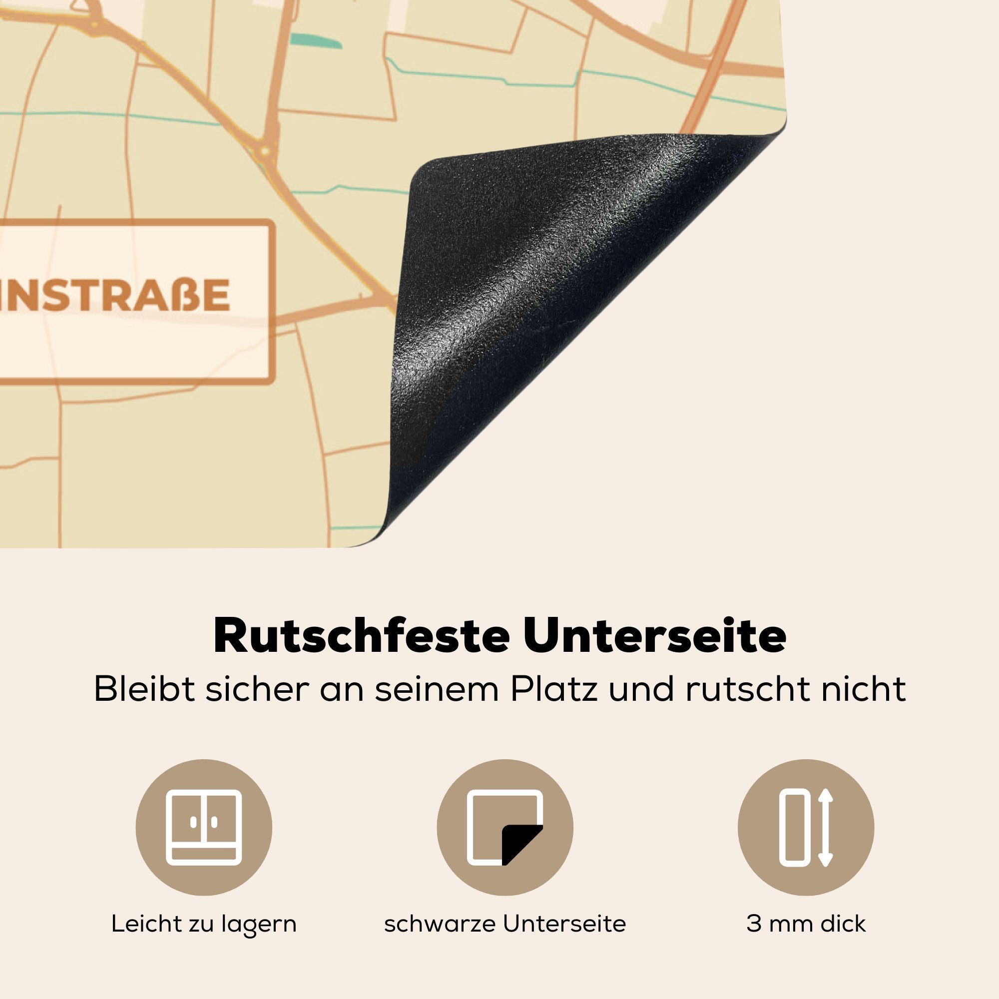 MuchoWow Herdblende-/Abdeckplatte Karte - 78x78 Arbeitsplatte Neustadt (1 tlg), küche - Ceranfeldabdeckung, der Stadtplan an Vintage, Vinyl, cm, - für Weinstraße