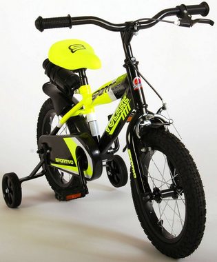 TPFSports Kinderfahrrad Volare Sportivo 14 Zoll Rücktritt und Handbremse, 1 Gang, (Jungsfahrrad - Jungen Kinderrad - ohne Schaltung - Sicherheitsgriffe), 14 Zoll mit Stützräder + Getränkehalter inl. Flasche - Neon Gelb