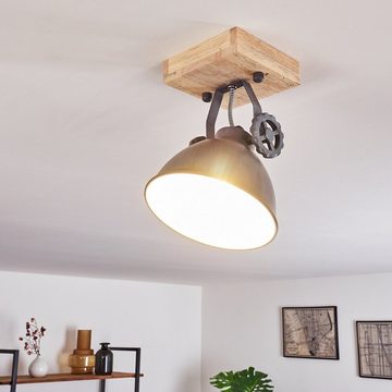 hofstein Deckenleuchte »Mot« Wandlampe aus Metall und Holz in Blau-Grau/Natur, ohne Leuchtmittel, mit verstellbarem Strahler, 1xE14, Retro/Vintage Design