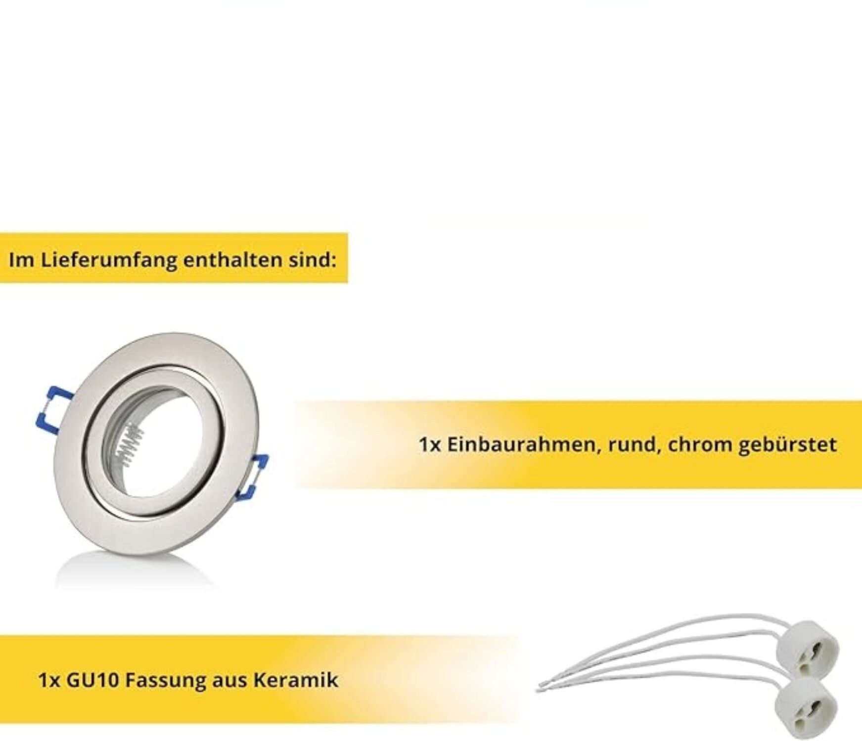 Sweet LED Deckenspot Chrom‑Gebürstet IP44 Aluminium Einbauspots Bad 230 V GU10, ohne Leuchtmittel, LED Deckenleuchte, Einbaustrahler, Deckenlampe