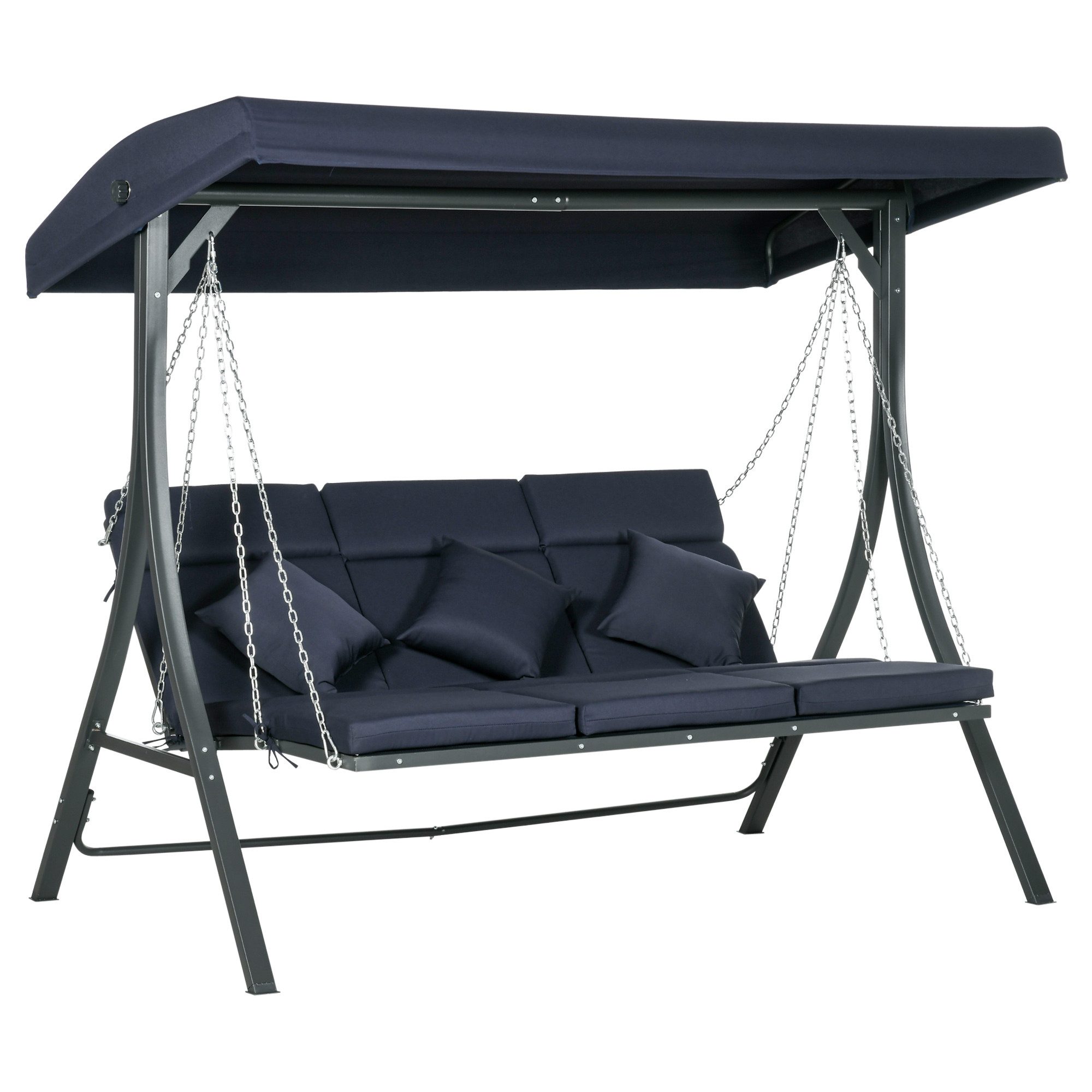 Outsunny Hollywoodschaukel Schaukelbank, Gartenschaukel mit Kissen, 270 kg Belastbar, 3-Sitzer, Verstellbares Dach, Schaukelstuhl, 1 tlg., Schaukelbank, für Gar – Bild 2 von 5