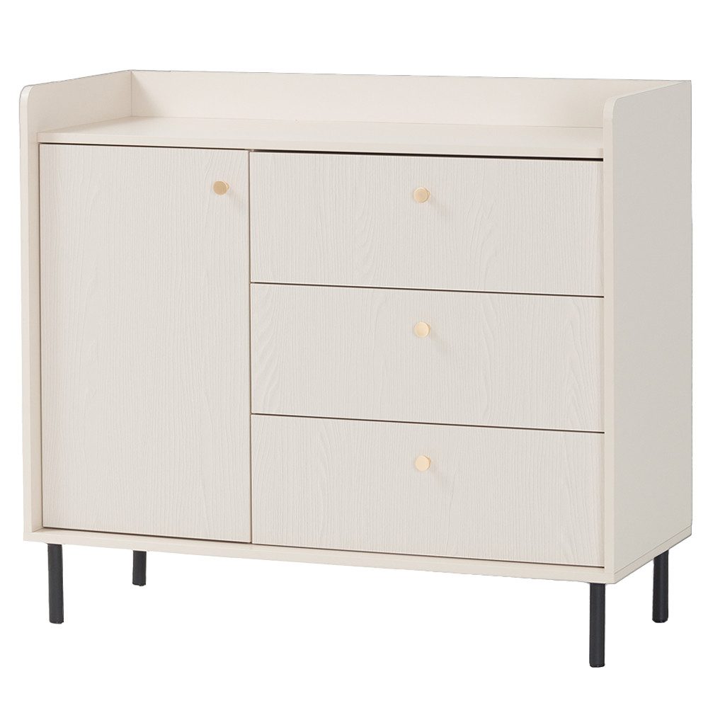 Lomadox Kommode GORICA-133, in sandbeige, 103cm Breite, Metallgriffe goldfarben, fühlbare Struktur