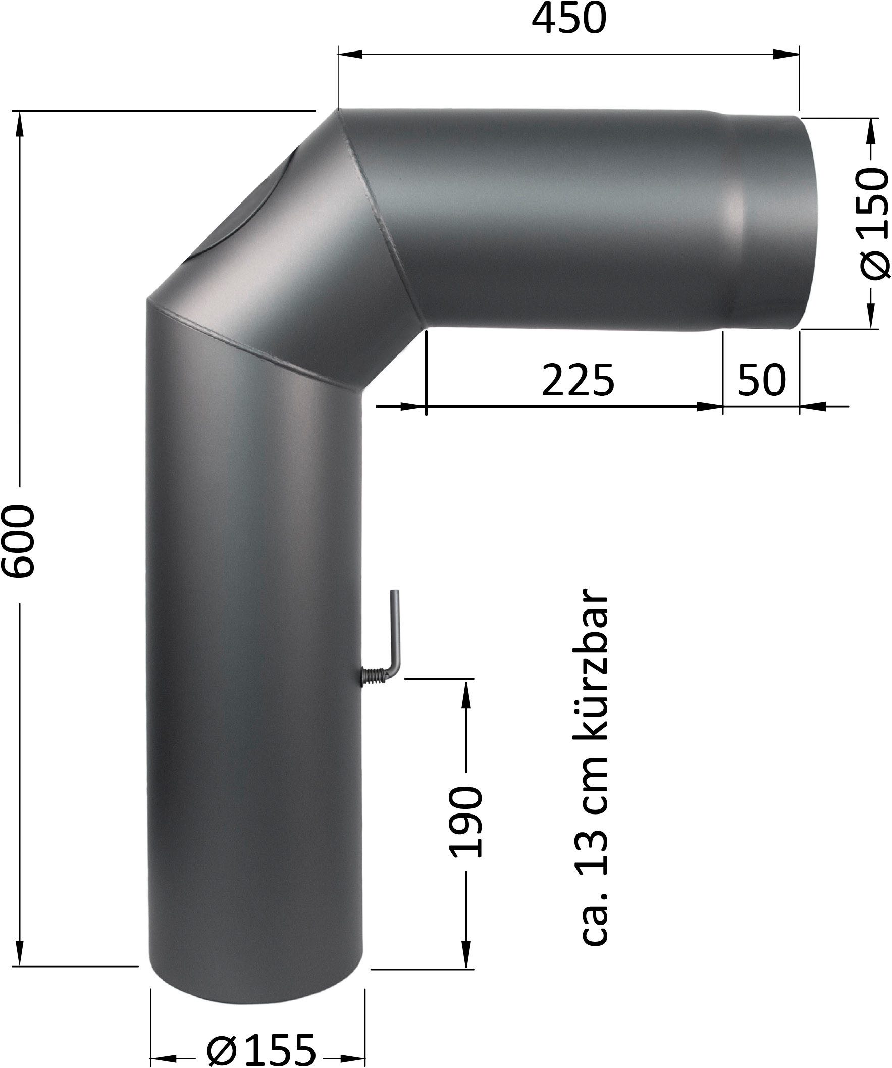 Hanseatic Ofenrohr Rauchrohranschlußset, 150 mm ø, dunkelgrau, (3-tlg), 90 ° – Bild 2 von 4