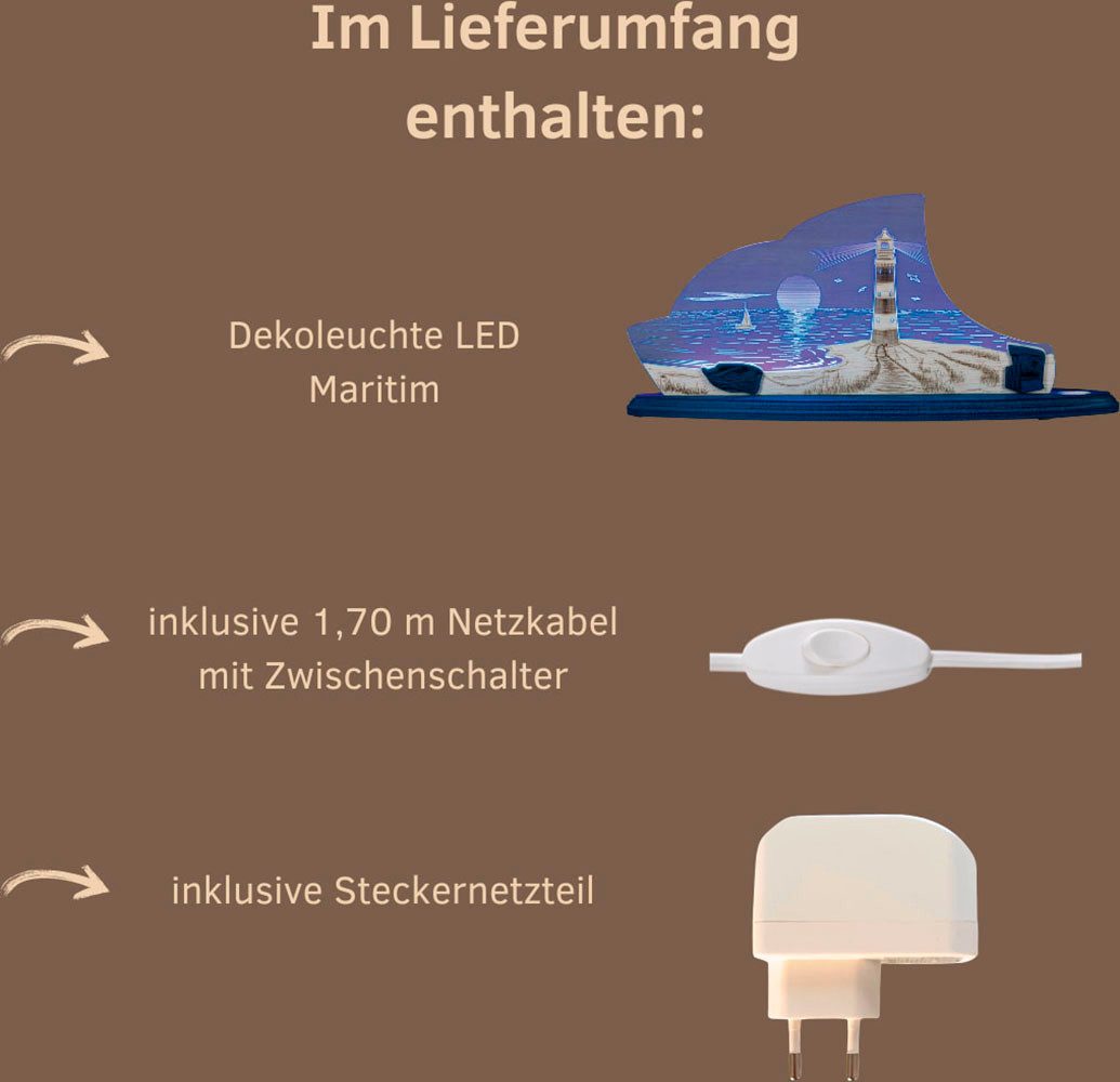 Weigla LED Dekolicht Maritim, Holz & Acrylglas, BLAU-WEIẞ, Made in Germany, LED wechselbar, Neutralweiß, Erzgebirge garantiert, maritime Deko Innen, Dekolampe
