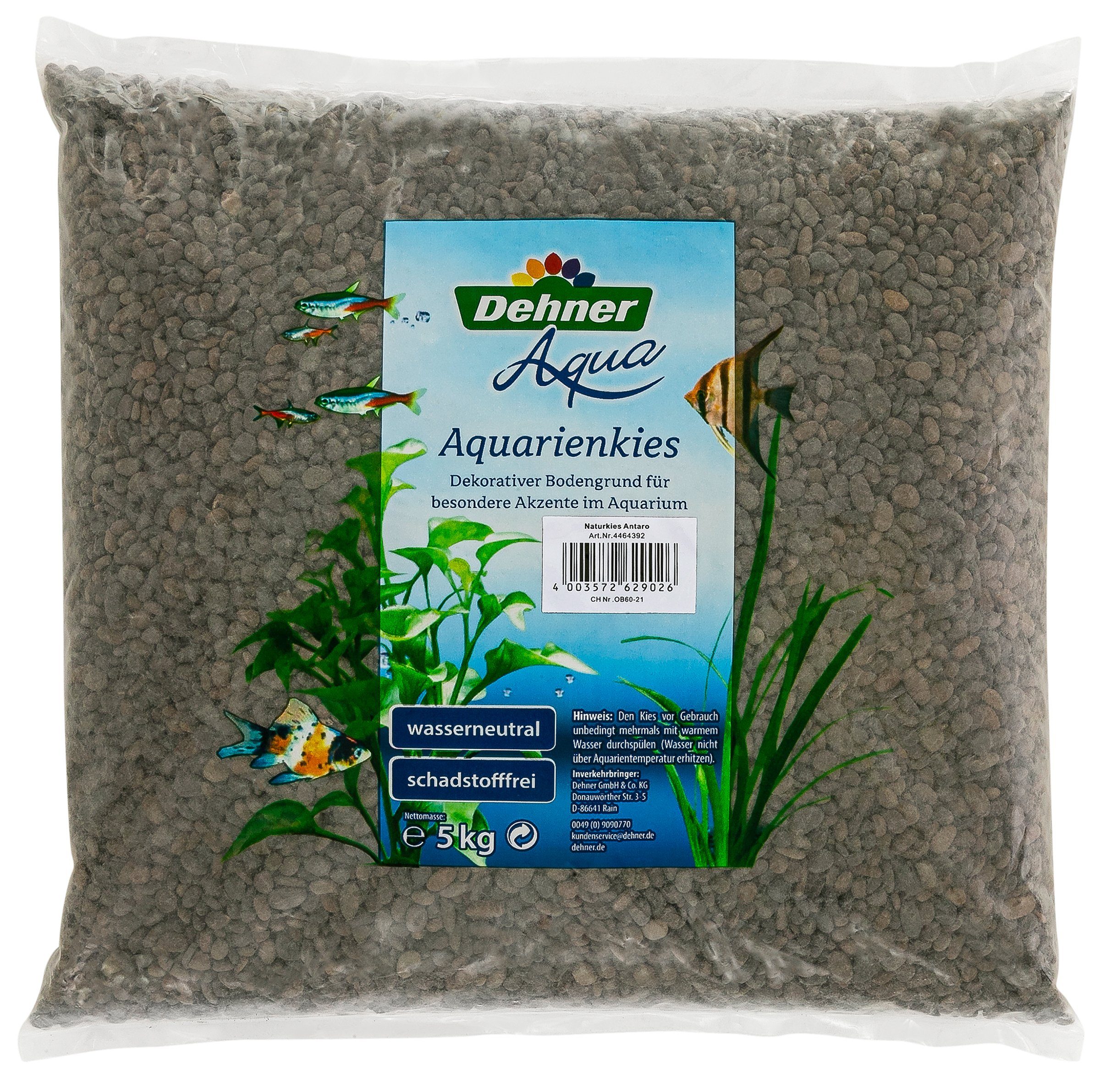 Dehner Aquarienkies Antaro Black, Körnung 4 - 6 mm, 5 kg, schwarz