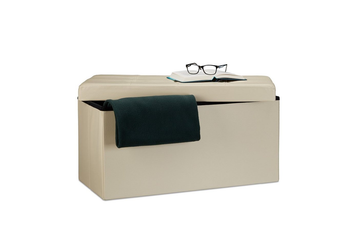 relaxdays Sitzbank mit Stauraum Kunstleder (1-St), Creme