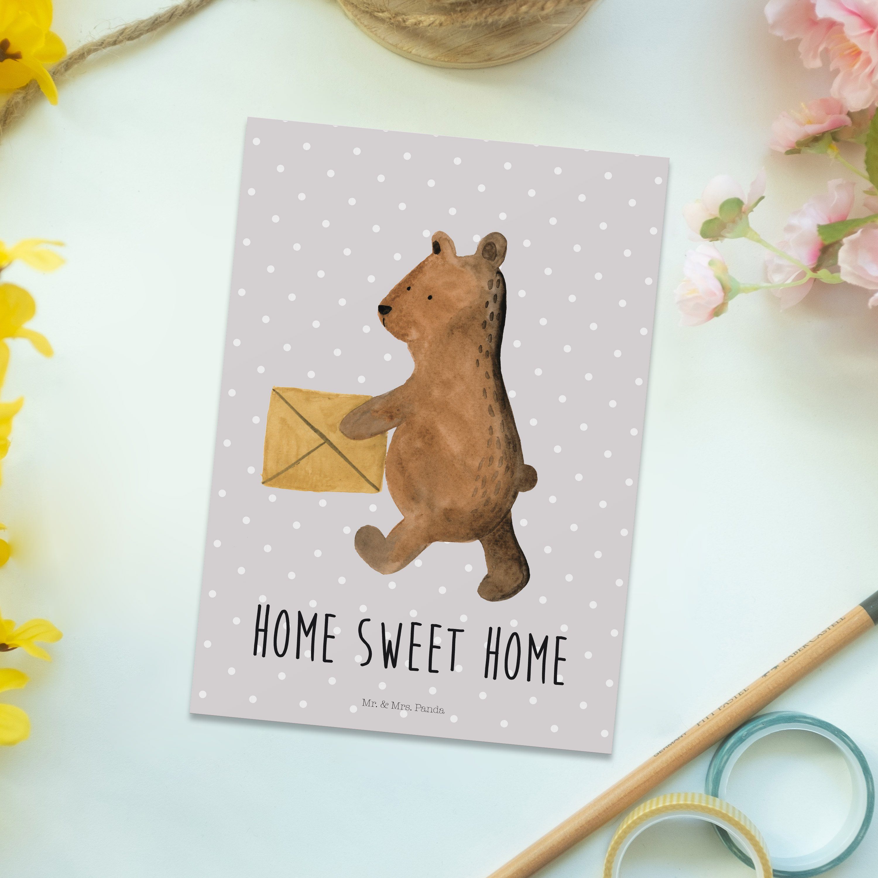 Mr. - Ge Geschenk, Mrs. & Panda Grau - Pastell Postkarte Bär Teddy, Einladung, Zuhause Teddybär,