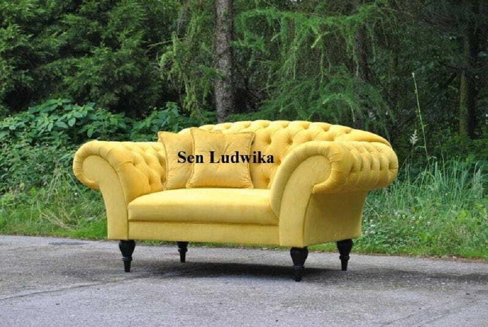 JVmoebel Sofa Chesterfield 2 Sitzer Couch Polster Textil Samt Couchen Wohnzimmer