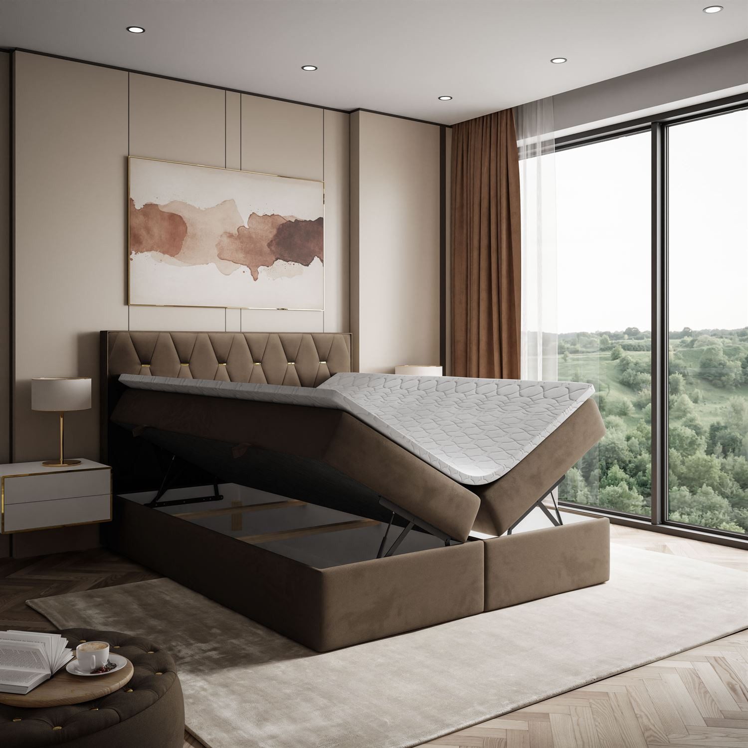 Lookway Boxspringbett IZOLDA mit Bettkasten und Topper (Boxspringbett mit Topper), mit Bettkasten und Topper