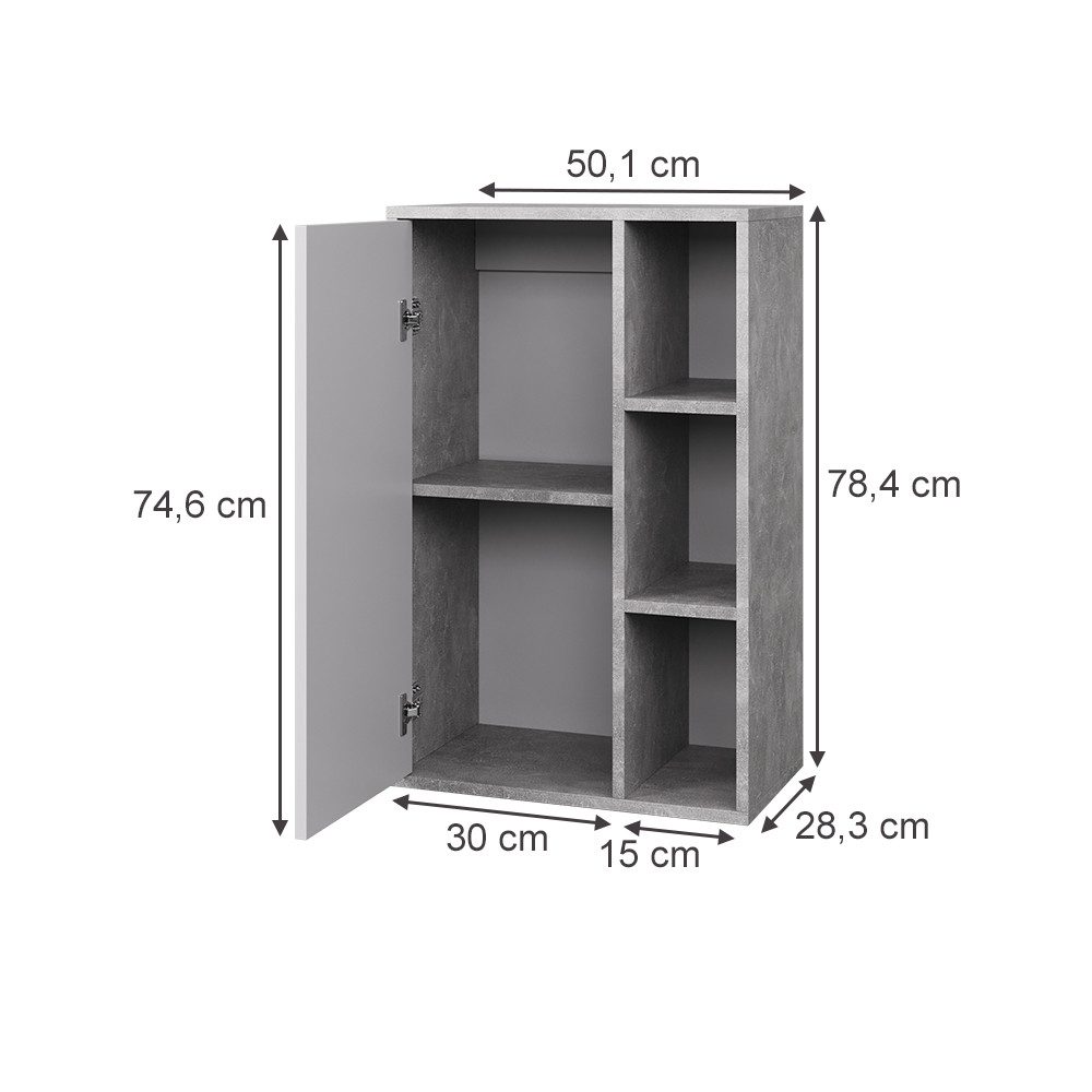 Vicco Bücherregal Berno, Beton/Weiß, 50.1 x 78.4 cm mit 3 offenen Fächern, 1-tlg.