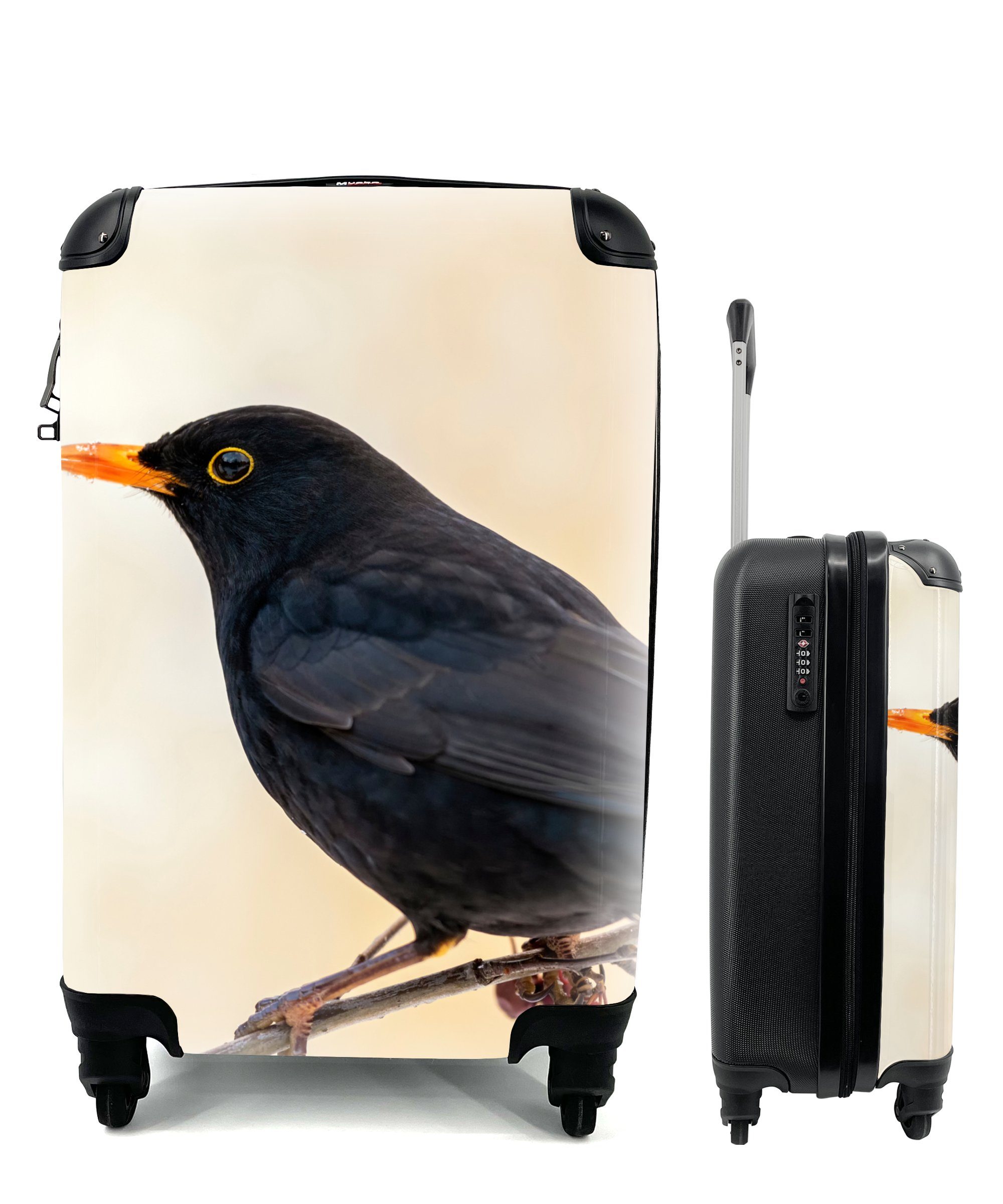- für Vogel - mit Amsel - Rot, Ferien, - Handgepäck Reisetasche Handgepäckkoffer Reisekoffer Zweige Rollen, MuchoWow rollen, Beere 4 Trolley,