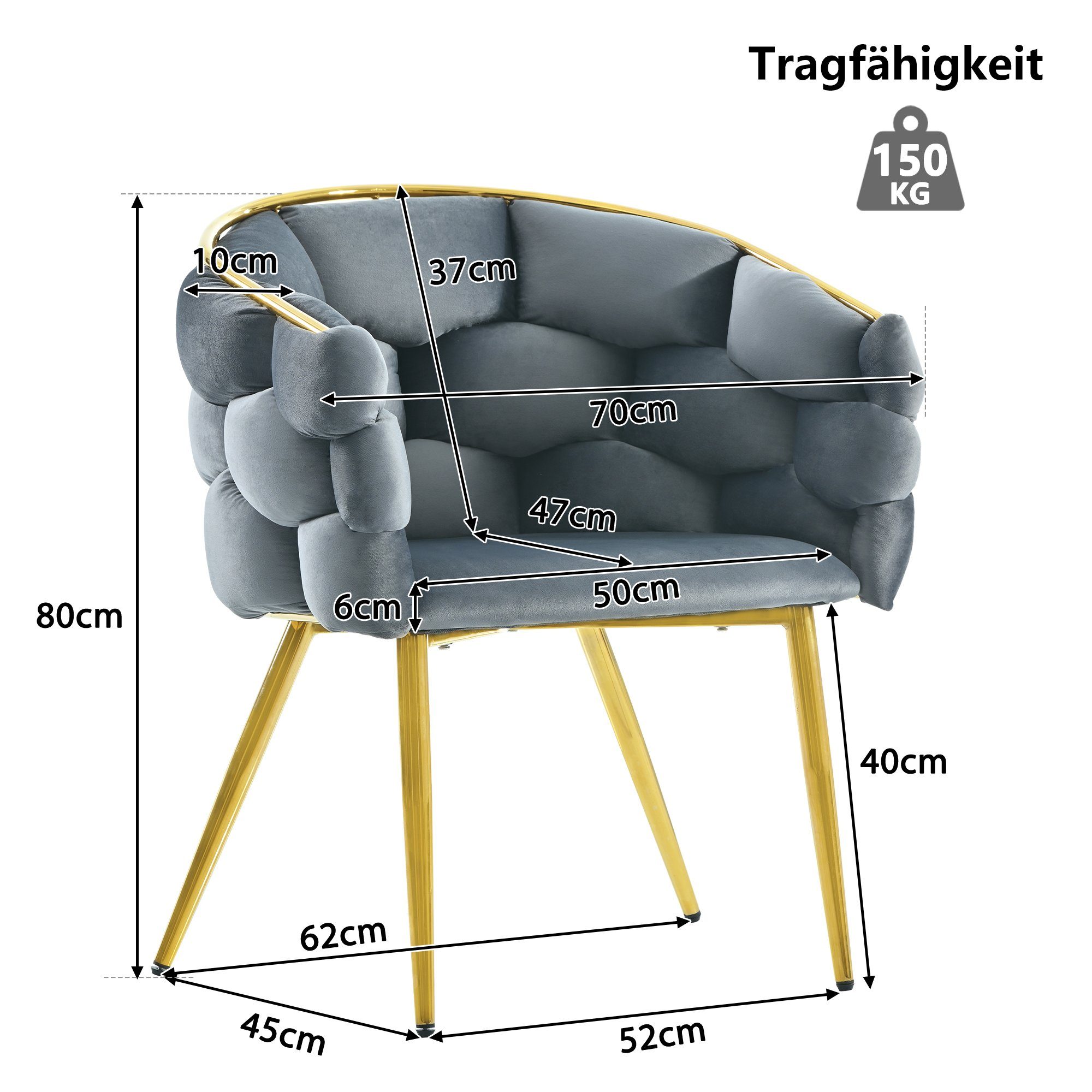 St), Rückenlehne Polsterstuhl mit (1 Grau Stühle Bubble Armlehnen REDOM Grua Metallbeinen, Stühle, und Stühle mit