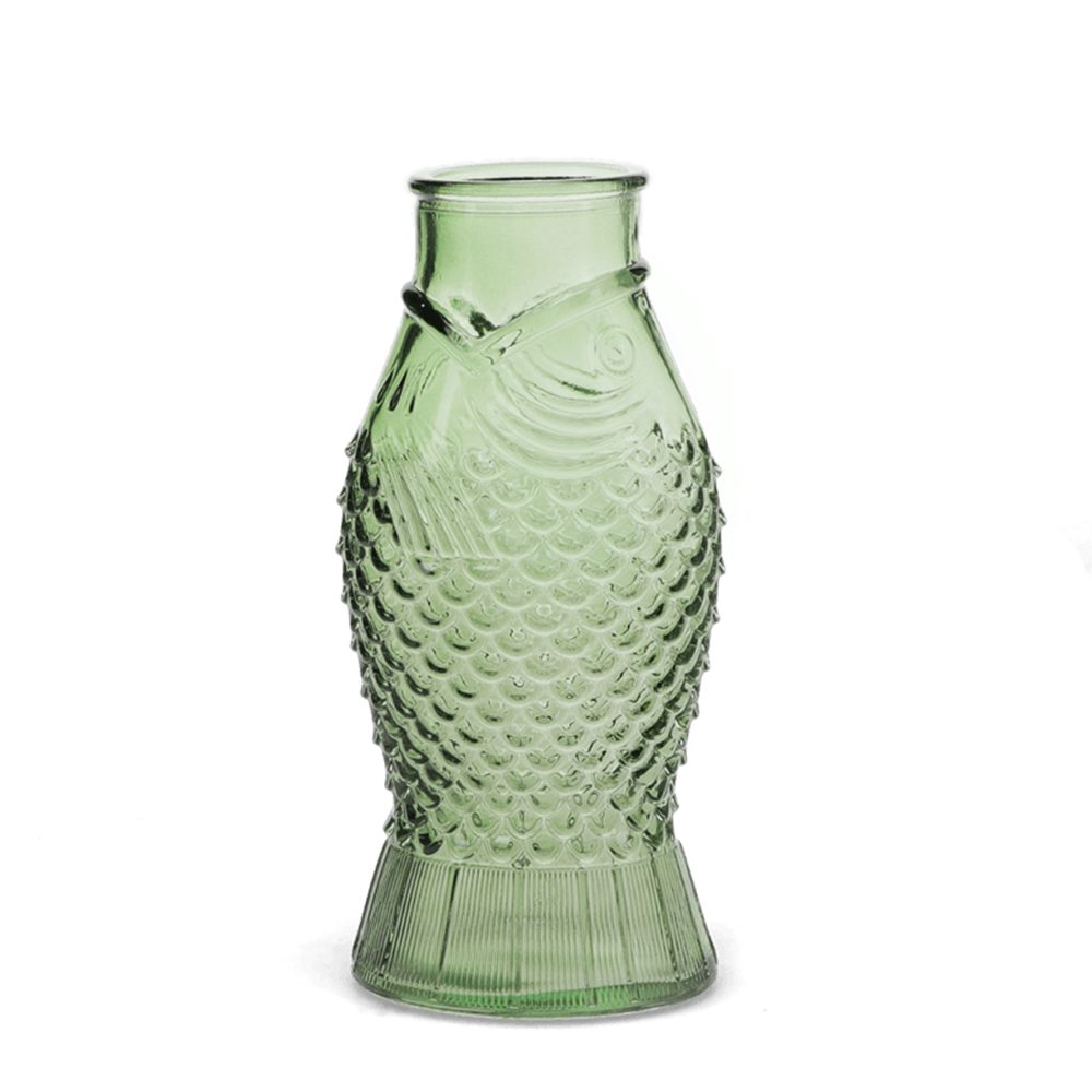 Rex London Wasserkrug Grüner Fisch, (Glas, 1-tlg., Vase), ca. 8,4 x 6,8 x 18 cm, für ca. 350 ml