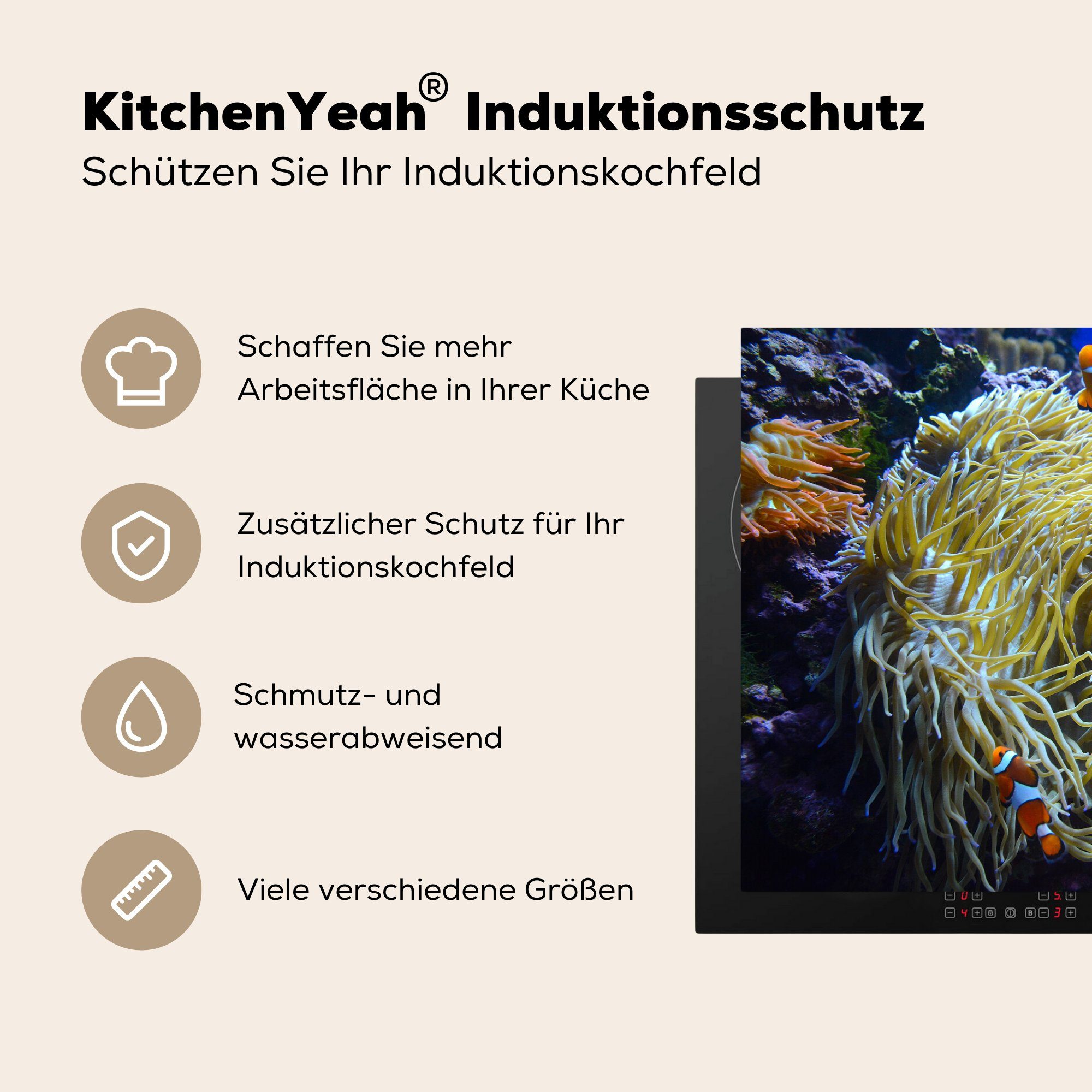 MuchoWow Herdblende-/Abdeckplatte Koralle - für 81x52 Ceranfeldabdeckung tlg), Induktionskochfeld (1 die Nemo, Tropisch - Vinyl, küche, cm, Schutz