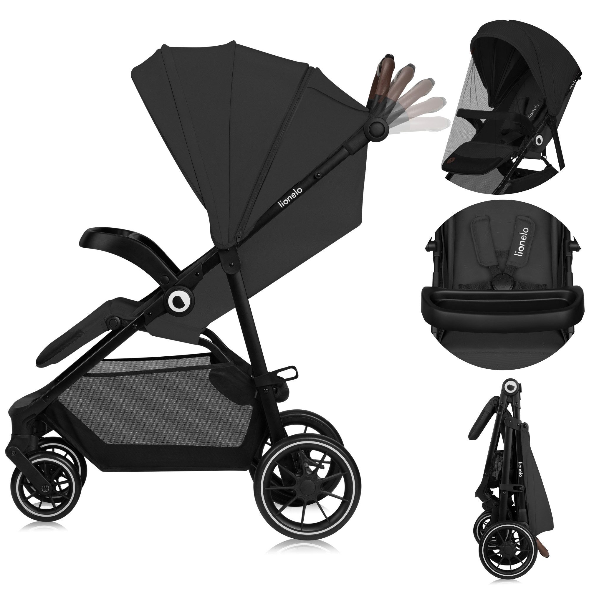 lionelo Kombi-Kinderwagen EMMA ONE, (Set), Wartungsfreie Räder/Einhand-Faltmechanismus/XXL-Verdeck