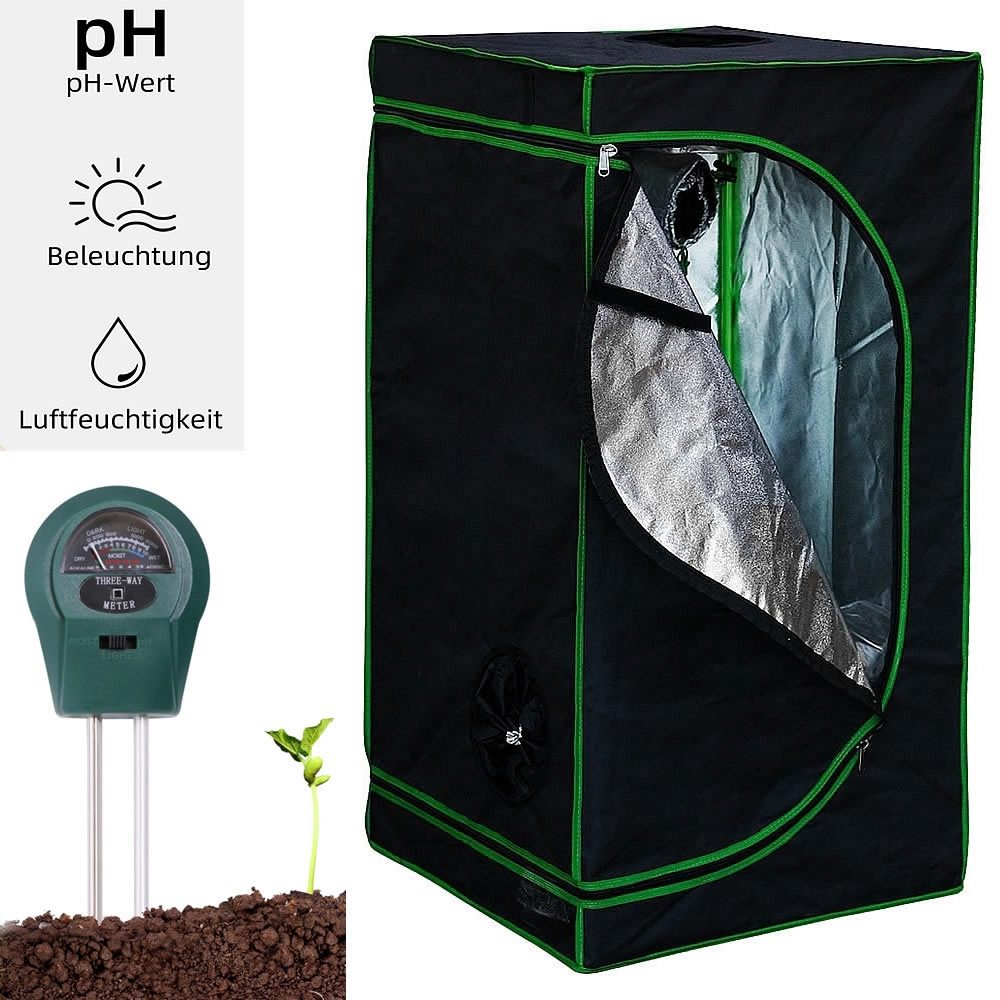 Mucola Gewächshaus Growbox Indoor Gewächshaus Pflanzenzelt Zuchtzelt Growroom Darkroom, inkl. 3 in 1 Feuchtigkeitsmessgerät für Pflanzen