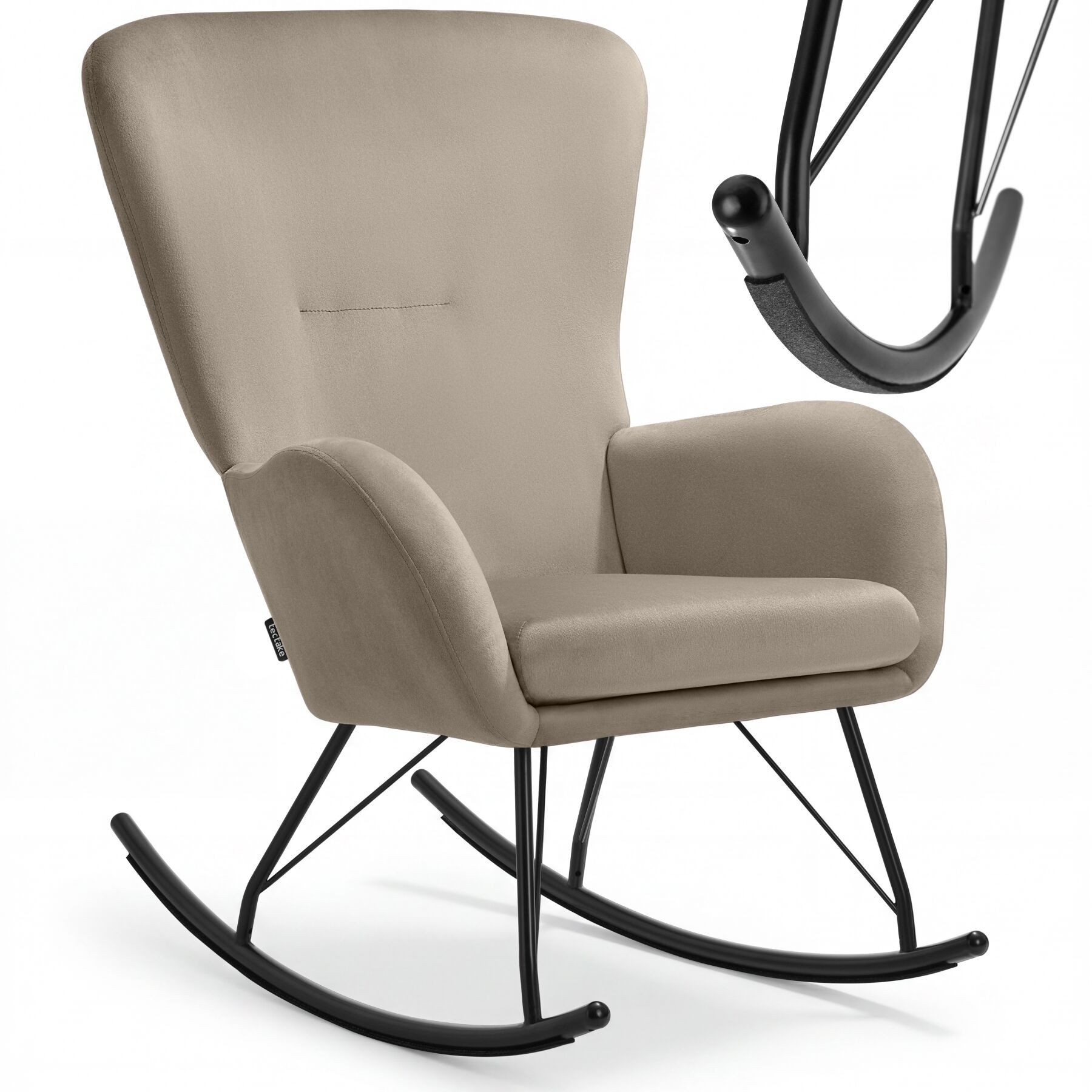 tectake Schaukelstuhl Relaxsessel Swing mit Stahlkufen und dicker Polsterung (Set, 1 St), Abnehmbares, extradickes Sitzpolster mit waschbarem Bezug