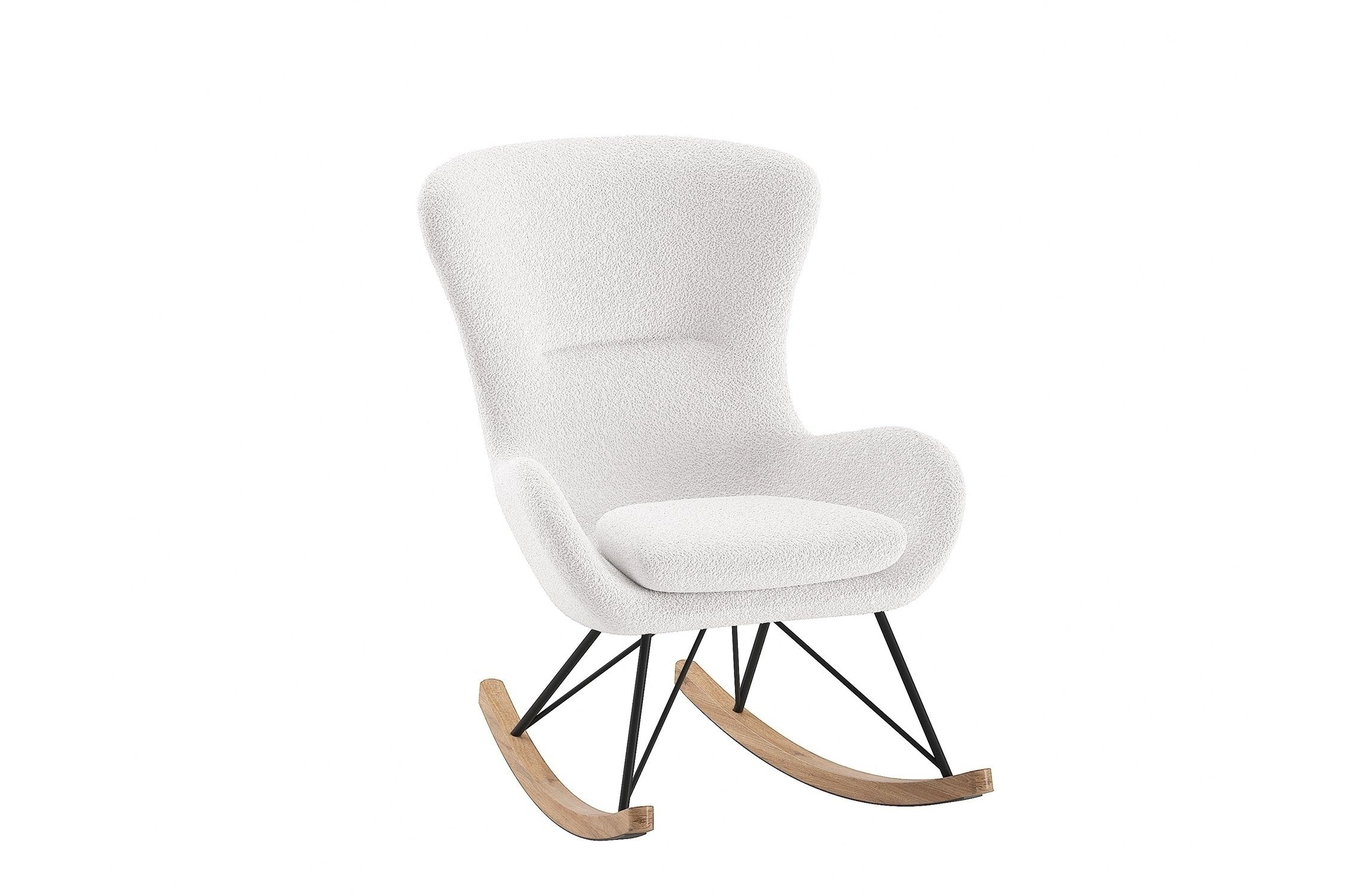 Vipack Schaukelstuhl ROCKY, in Bouclé Creme-Weiß, Stoff und Holz - 76x101x110 (BxHxT)