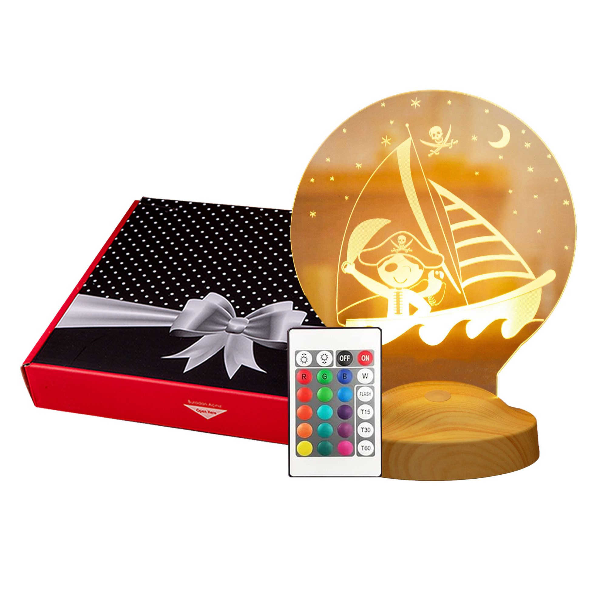 Geschenkelampe LED Nachttischlampe Baby Pirat 3D Personalisierte Lampe Geschenk für Kinder, Leuchte 7 Farben fest integriert, Geburtstagsgeschenk für Babys, Mädchen, Jungen