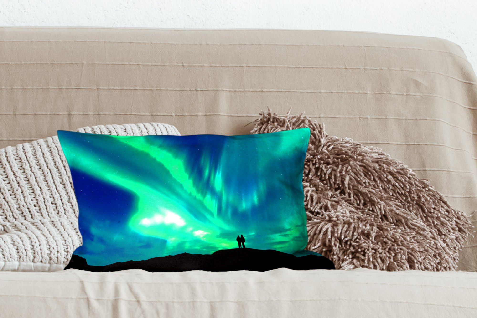 MuchoWow Dekokissen Füllung, Dekokissen mit Zierkissen, Nordlichter Dekoration, Schlafzimmer - - Wohzimmer Berg, Silhouette