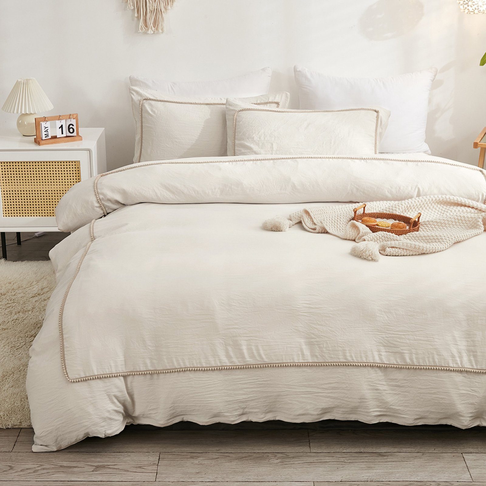 BYSURE Bettwäsche, Polyester, 3 teilig, Boho Chic, Weiche Quaste Bettbezug günstig online kaufen