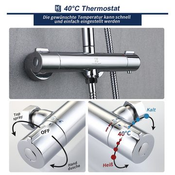 HOMELODY Duschsystem Duschsystem mit Thermostat Regendusche Duschset, Thermostat mitBrausegarnitur oh Kopfbrause, Thermostat mitBrausegarnitur