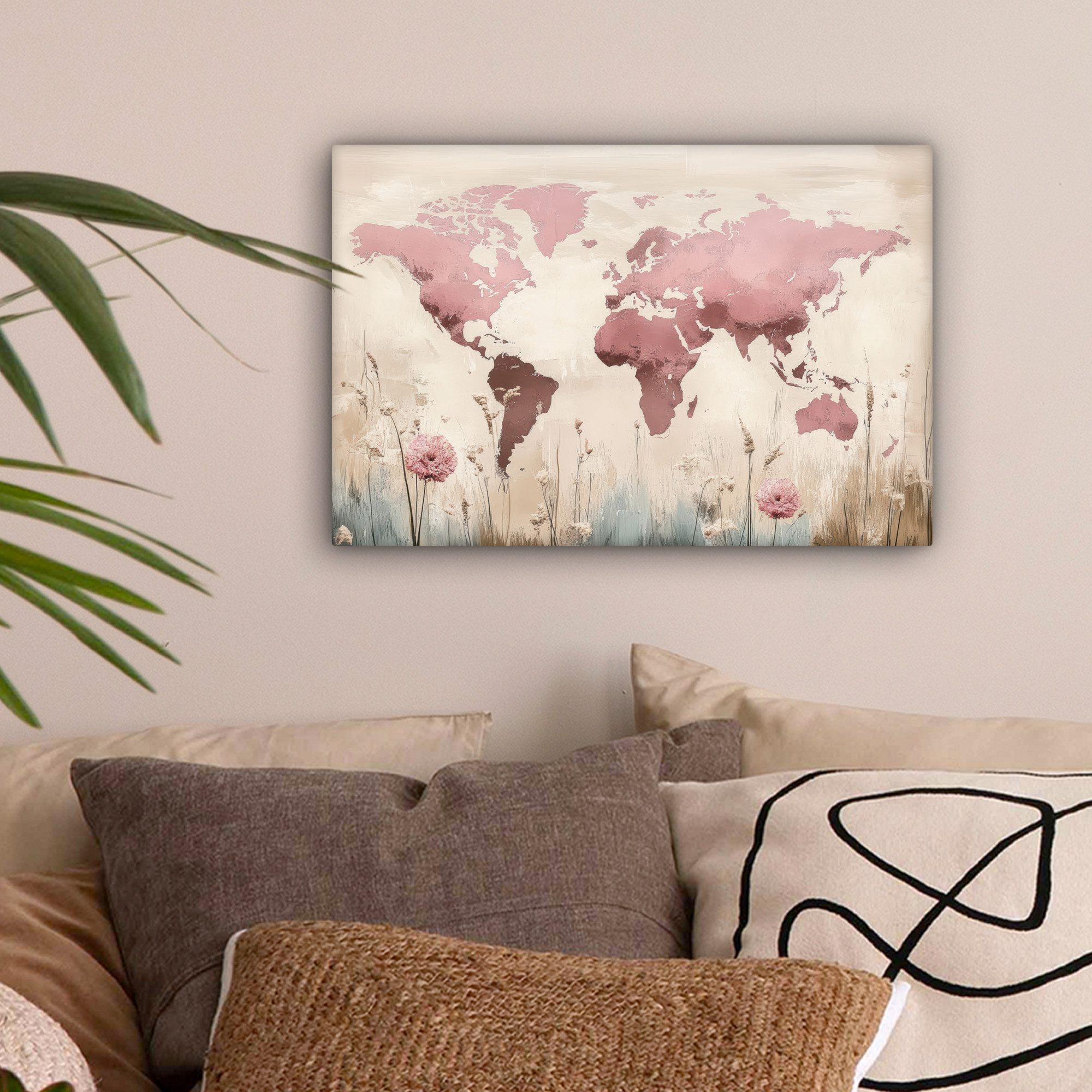 OneMillionCanvasses® Leinwandbild Weltkarte - Rosa - Blumen, Fotodruck (1 S günstig online kaufen