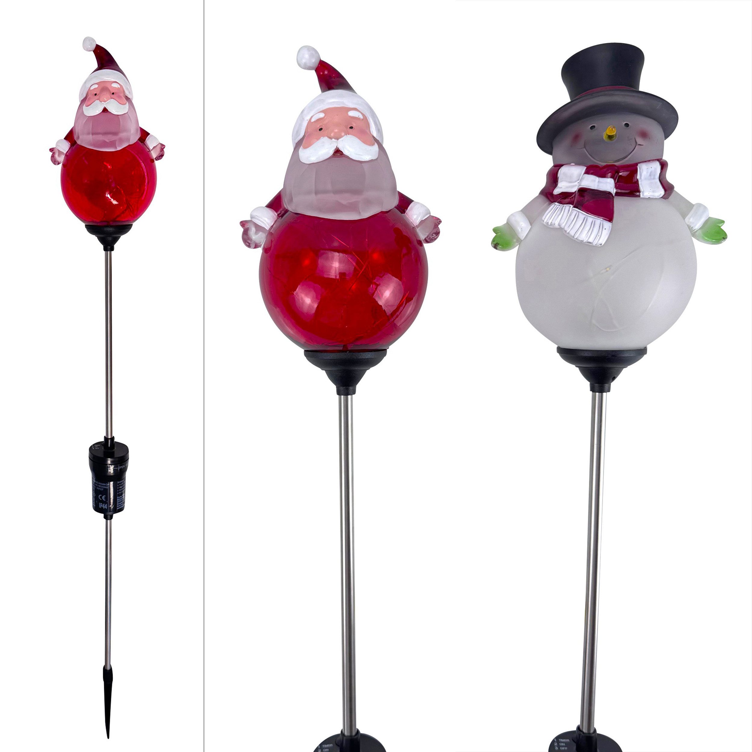 Online-Fuchs Gartenstecker Weihnachtsmann und Schneemann mit LED-Lichterket günstig online kaufen