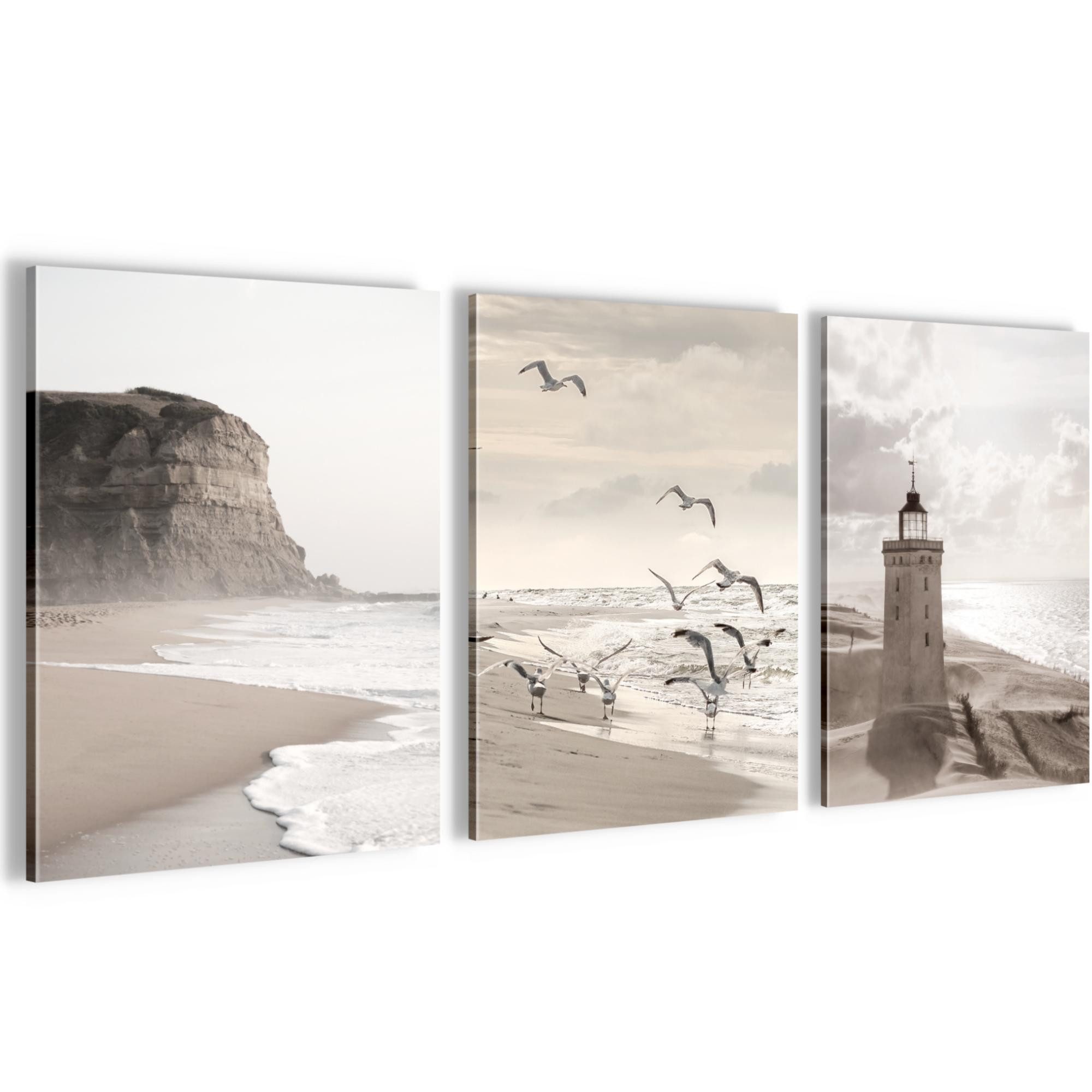 Novart Wandbild Wandbild Relax Meer Entspannung Bilder Set AUFHÄNGFERTIG, Strand