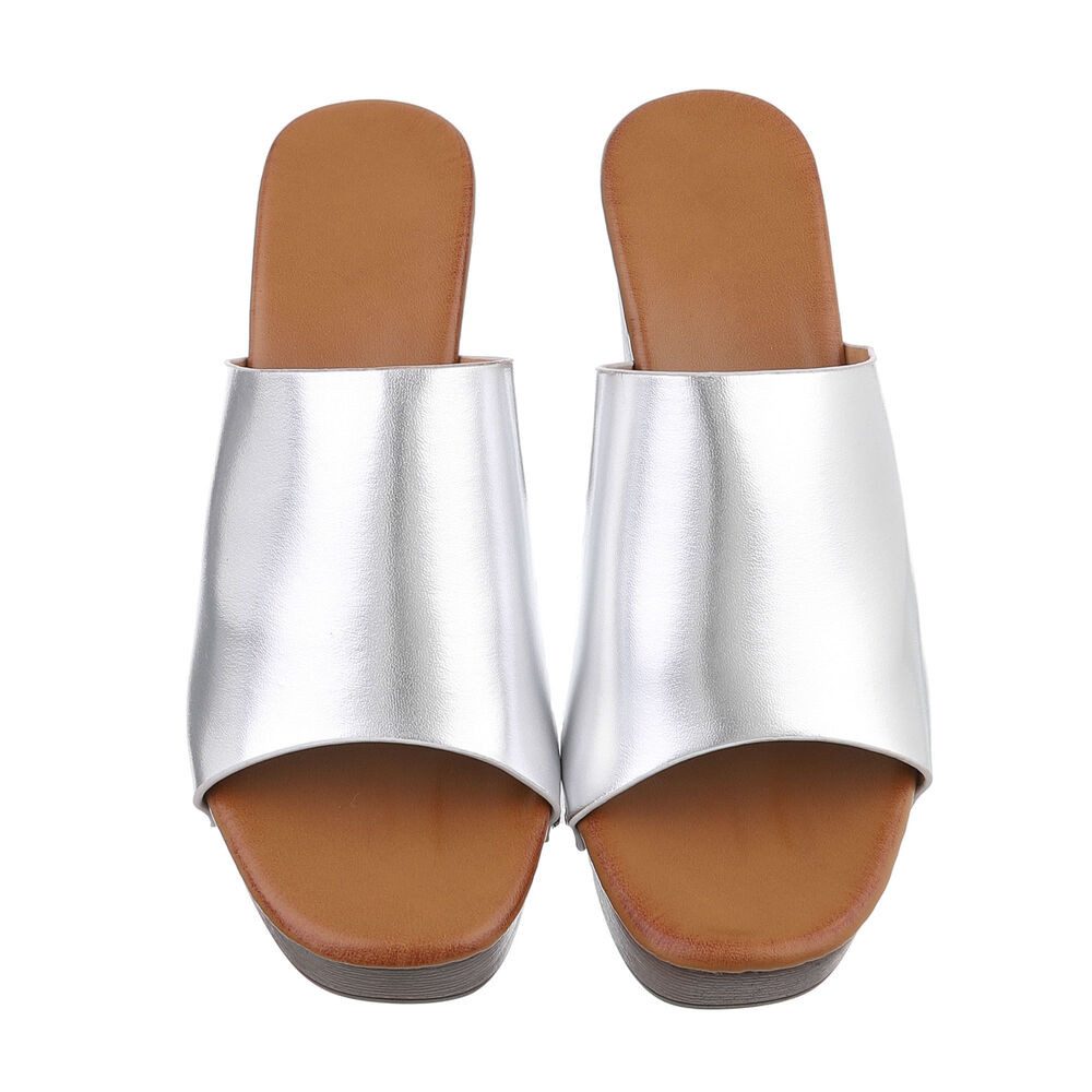 Ital-Design Damen Mules Freizeit Plateausandaletten (86706732) Blockabsatz Sandalen & Sandaletten in Silber – Bild 4 von 4