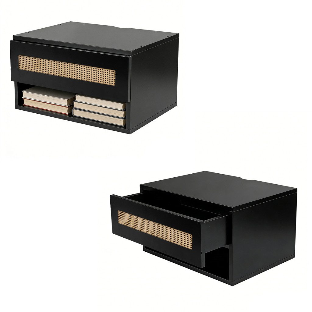 JEOBEST Nachttisch Schwebender Nachttisch, Nachtschrank Wandmontage, Seitentisch Regale, (2-St., Hängeschrank) offenes Regal + Schublade, Platzsparendes