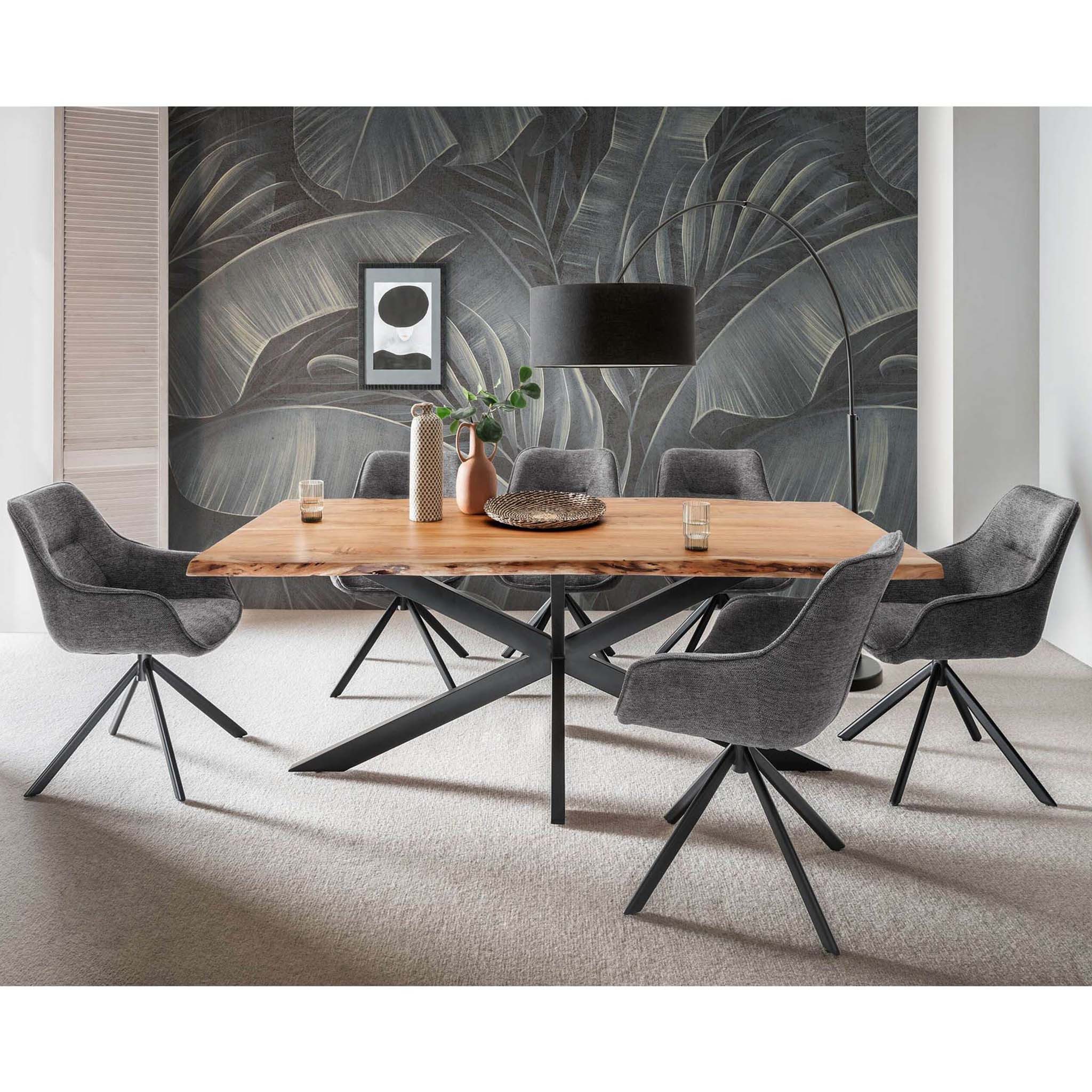 bene living Esszimmer-Set Baumkantentisch Catania und 6er Set Diningsessel San Carlo dunkelgrau, (Indoor-Möbelset, 7-St), Akazienholz-Tischplatte - drehbare Diningsessel