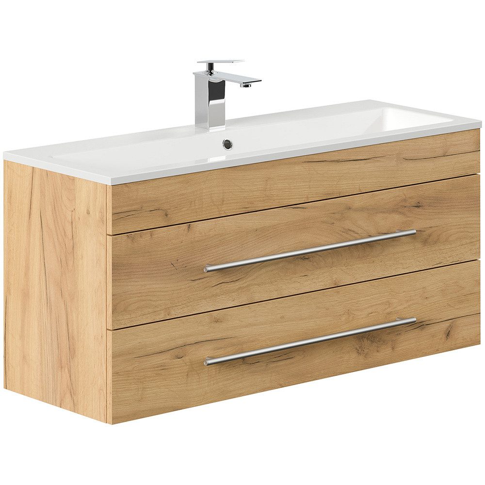 Lomadox Waschtisch PALMIRA-02, 100 cm breit, Eiche, geringe Tiefe, mit Waschbecken