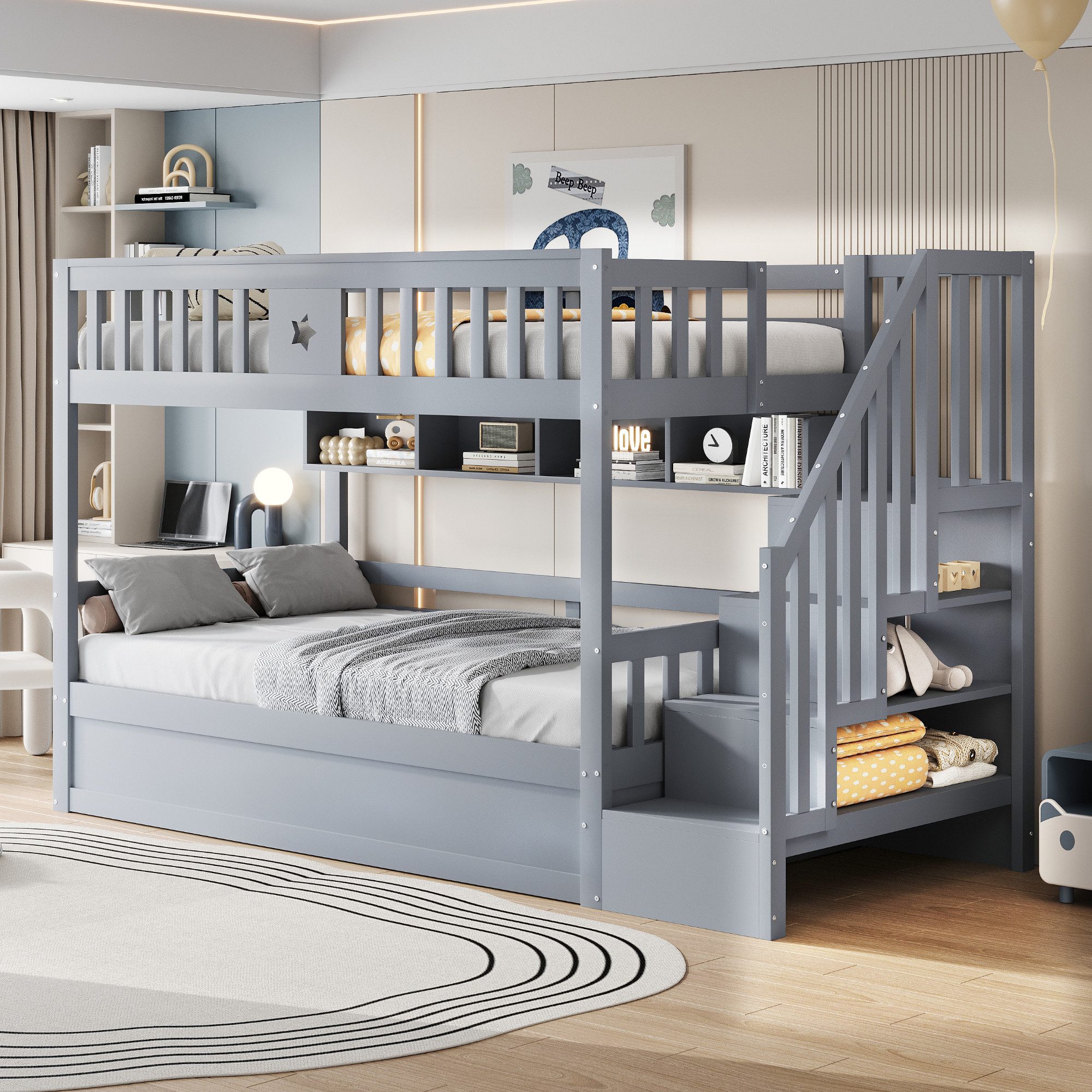 Flieks Etagenbett, Kinderbett Hydraulisches Unterbett 90x200cm mit Regal & günstig online kaufen