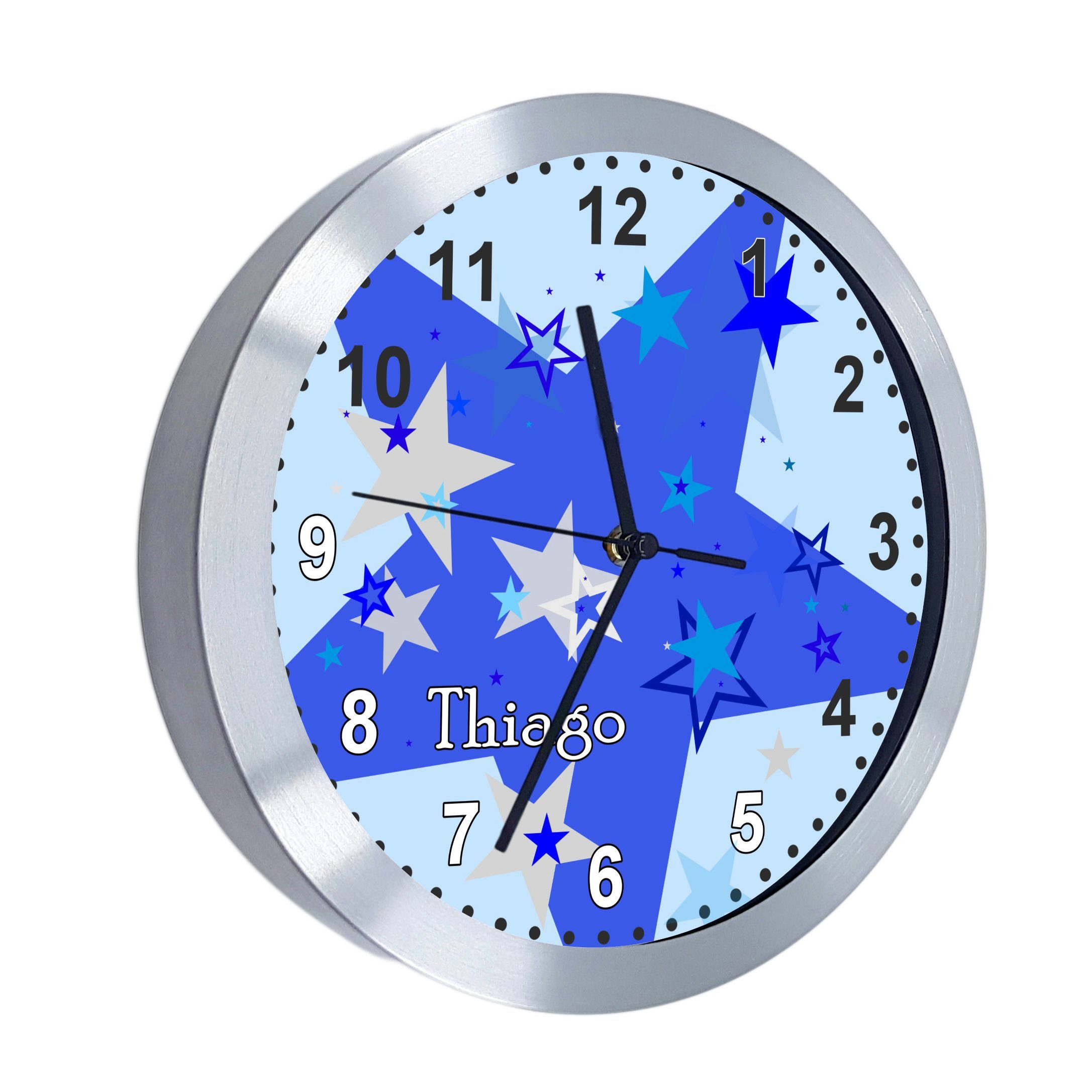 Kinderzimmer Funkwanduhr Wanduhr Sterne personalisiert Kinder CreaDesign blau grau