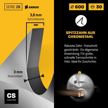 Amboss Werkzeuge Kreissägeblatt CS Kreissägeblatt - 600 x 2.8 x 30 Z56 NV-A, 30 mm (Bohrung) NV-A (Zahnform) positiv (Zahnstellung)