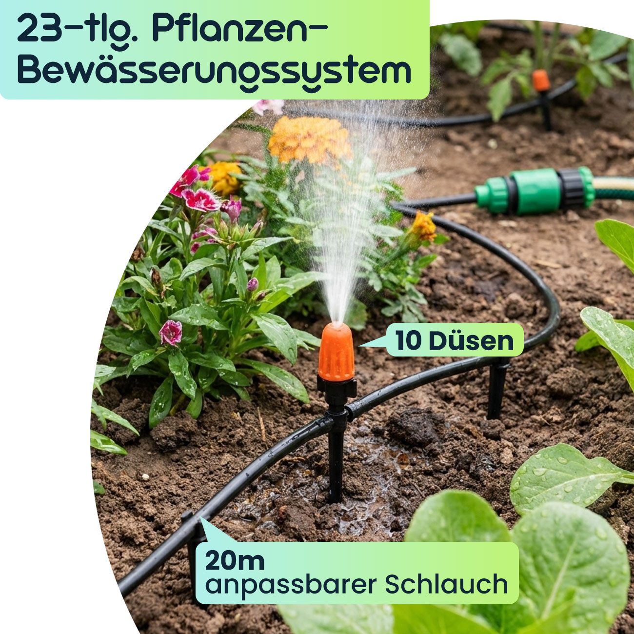 Casativo Bewässerungssystem Pflanzen Bewässerungssystem 20m Schlauch 10 Düsen Bewässerung Garten, (23 St. im Set), Garten-Bewässerung mit Schlauchsystem/wassers – Bild 2 von 5