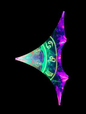Wandteppich Schwarzlicht Segel Spandex Dreieck M "Zodiac Signs Green", 1,0x1,75m, PSYWORK, UV-aktiv, leuchtet unter Schwarzlicht