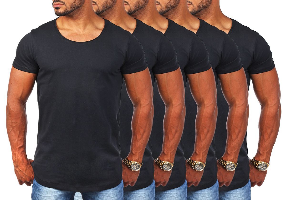 Young & Rich T-Shirt Herren Uni Basic rundhals Ausschnitt vintage Look Unterziehshirt 1702 Rundhalsauschnitt unifarben kurzarm slim fit