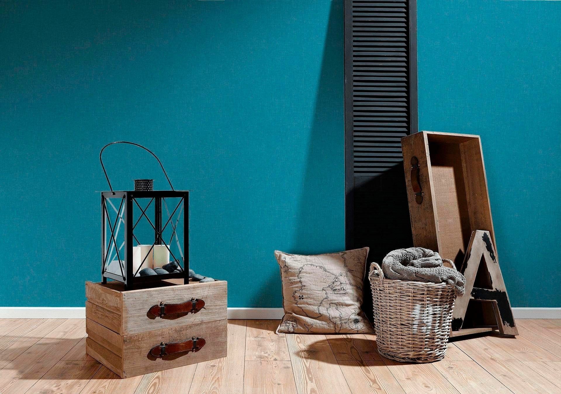 Bricoflor Dunkelblaue Vliestapete mit Leinenstruktur Uni Tapete Blau Ideal günstig online kaufen