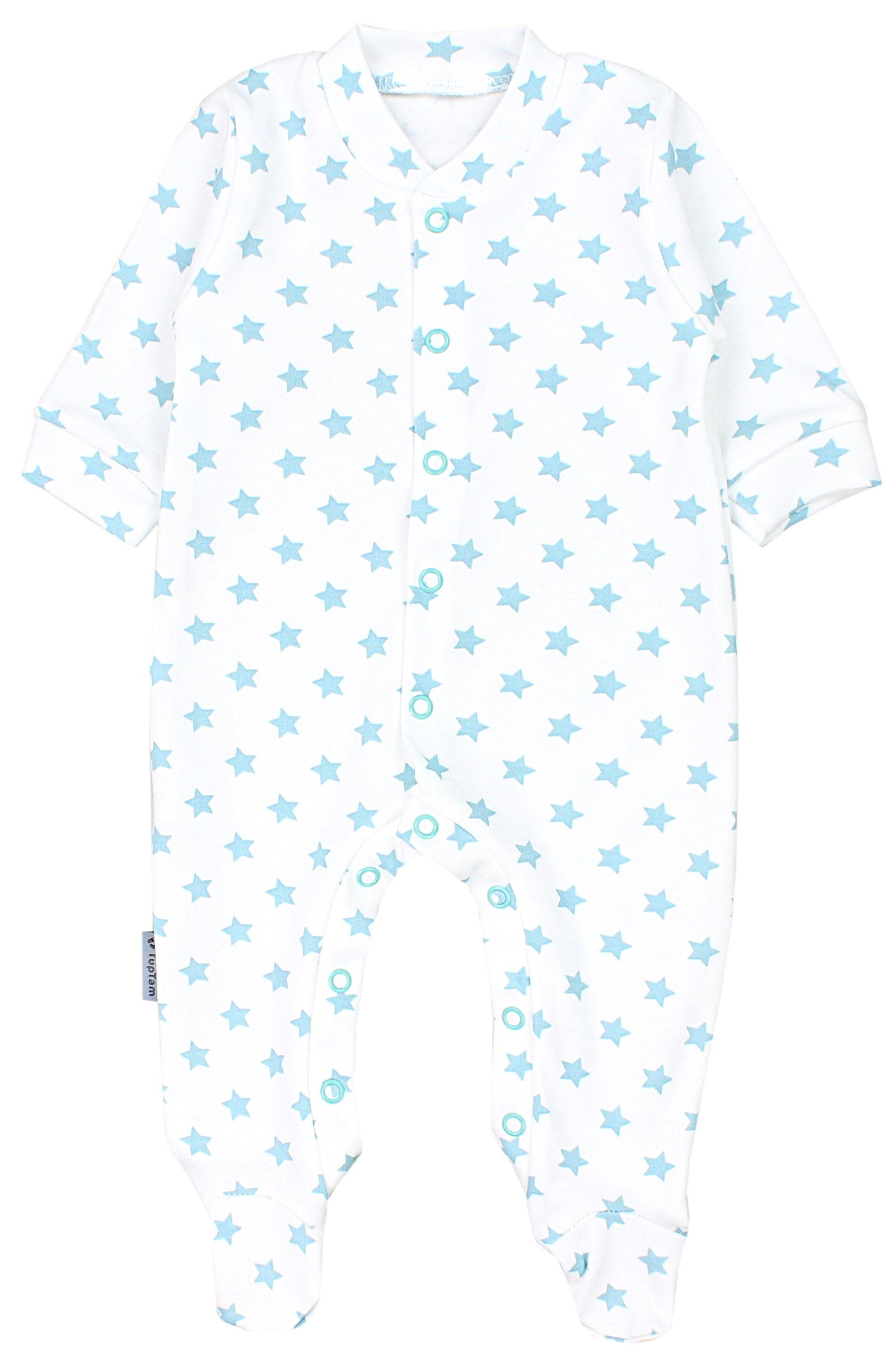 TupTam Schlafoverall Baby Jungen Schlafstrampler Langarm Fuß mit 3er Pack Sterne Schlafanzug Weiß Beige Dino Park
