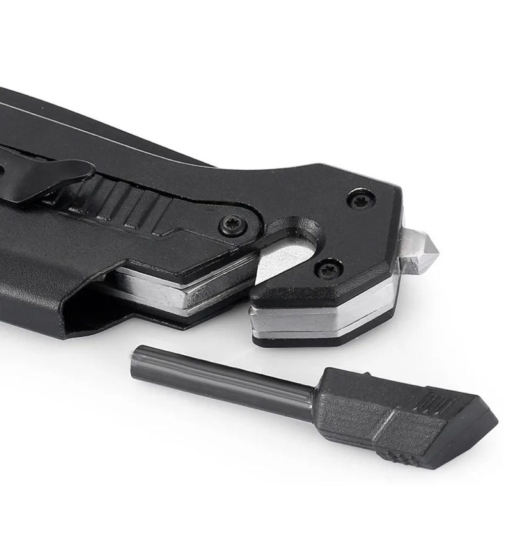 Foxter Universalmesser Klappmesser Rettung Taschenlampe 22cm Multifunktionales Tool, (Taschenlampe, Outdoor, hochwertiger Edelstahl., Taktisches Jagdmesser Feuerstein robuste Klinge, ergonomischer Griff), Robustes Jagdmesser für Outdoor-Abenteuer mit Edelstahlklinge