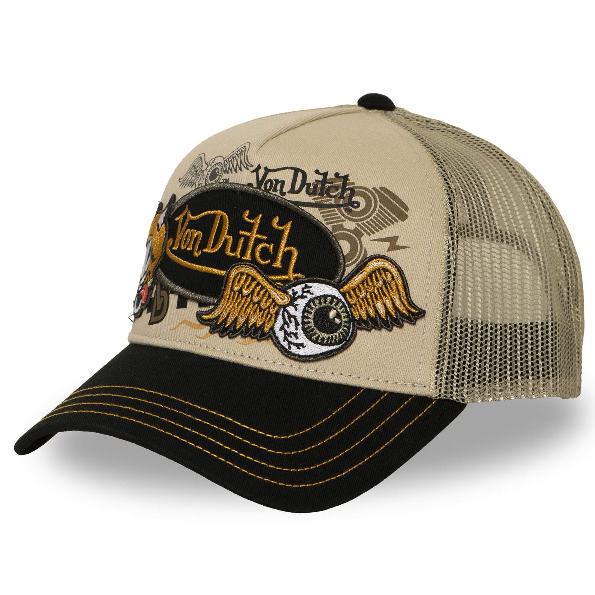 Von Dutch Trucker Cap Von Dutch Originals Trucker Cap - PATCHES beige/black (Basecap, Basecap, Meshcap, Trucker Kappe)