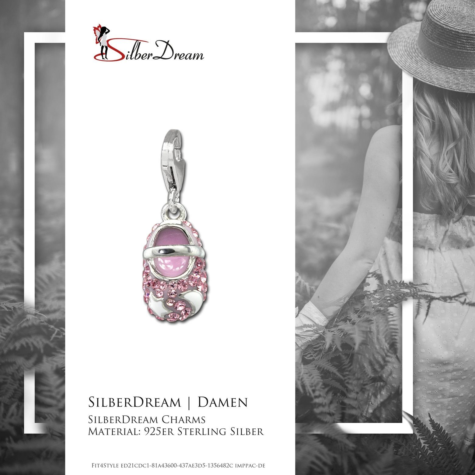 SilberDream Charm-Einhänger SilberDream rosa Charm Babyschuh Zirkonia, Charmsanhänger Babyschuh, 925 Sterling Silber, Farbe: rosa, weiß