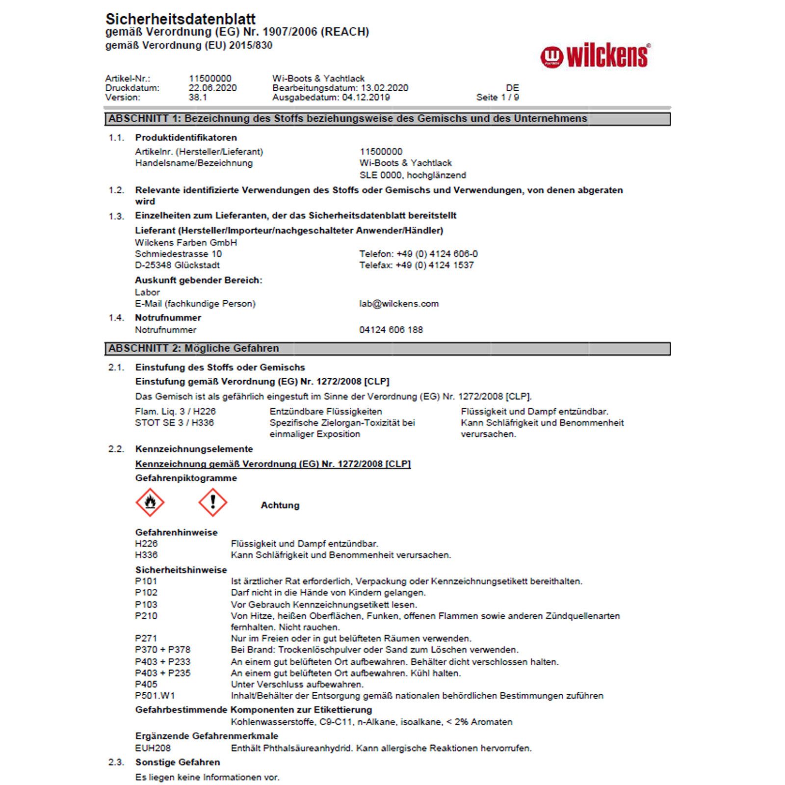 Wilckens Farben Klarlack Boots- & Yachtlack hochglänzend - 0.375 Liter