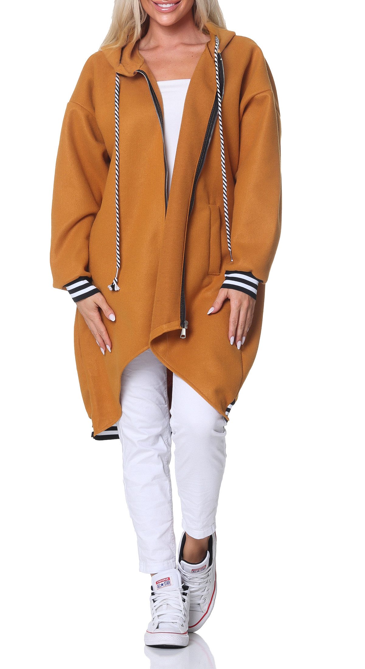 simaranda Kapuzennickijacke Damen Sweatjacke 5410 38-44 Senf mit Kapuze